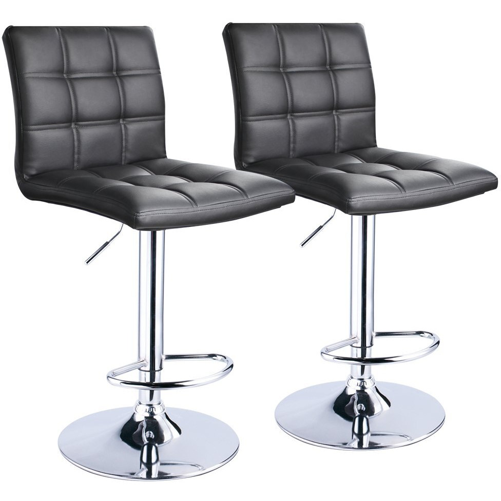 Leopard Modern Square Pu Leather Adjustable Bar Stools With Back, Square Back Bar Stools Set Of 2, Bar Height Swivel Barstools For Kitchen Counter (Black)
