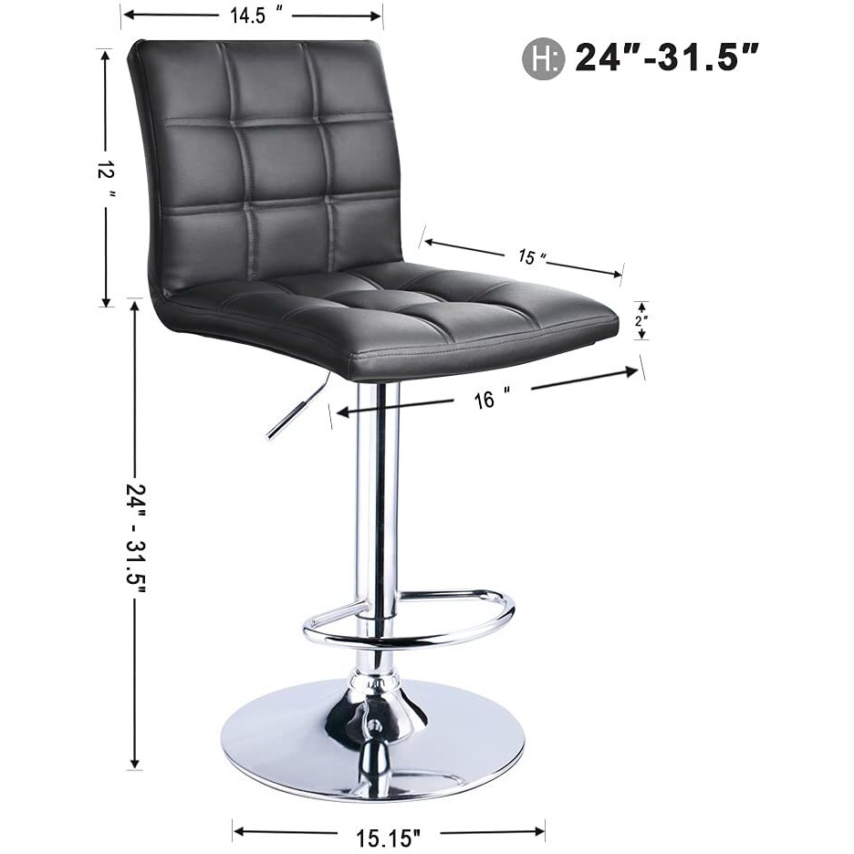 Leopard Modern Square Pu Leather Adjustable Bar Stools With Back, Square Back Bar Stools Set Of 2, Bar Height Swivel Barstools For Kitchen Counter (Black)