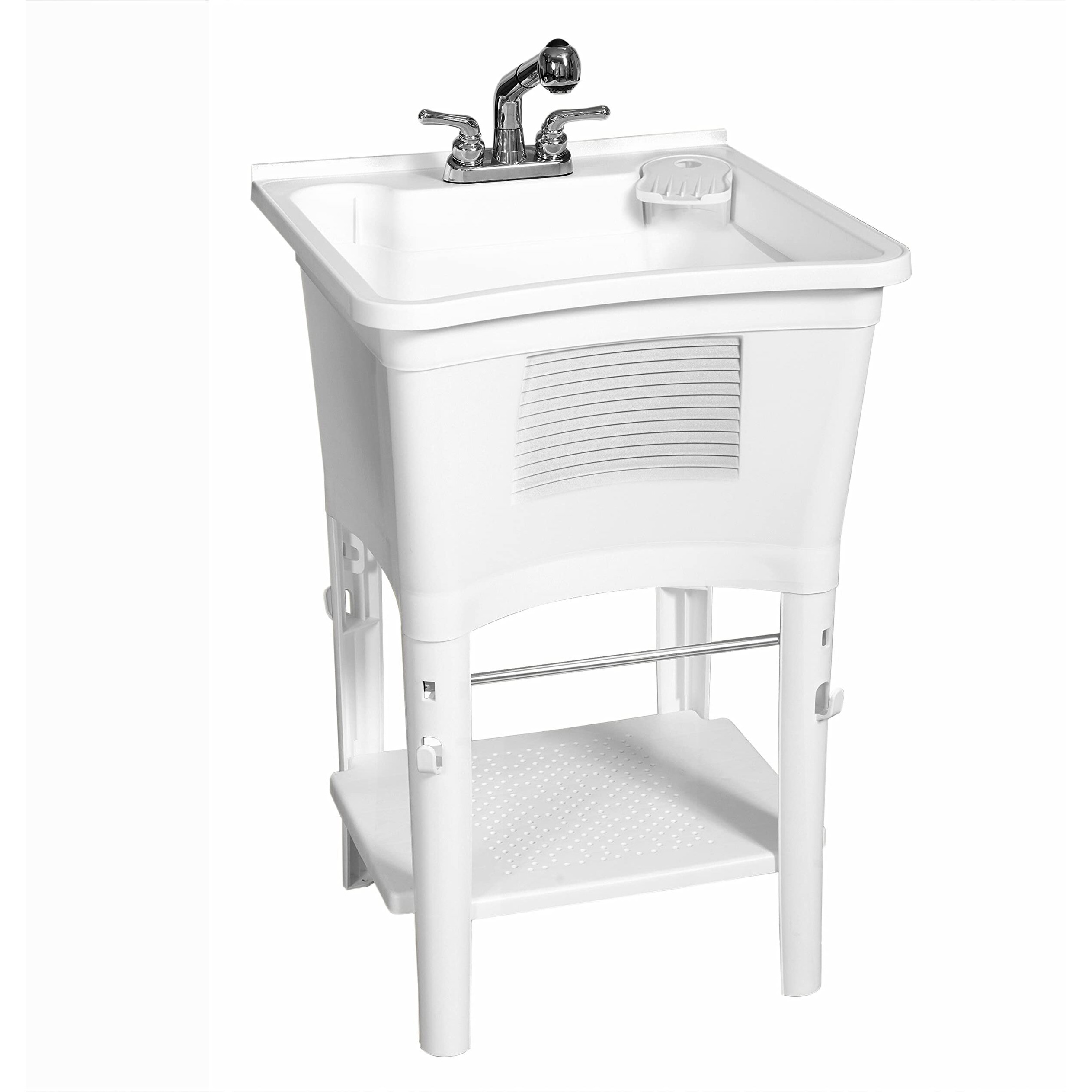 Zenna Home Premium Heavy Duty Tub With Faucet, For Laundry Room, Basement, Garage And More Utility Sink, Large, White