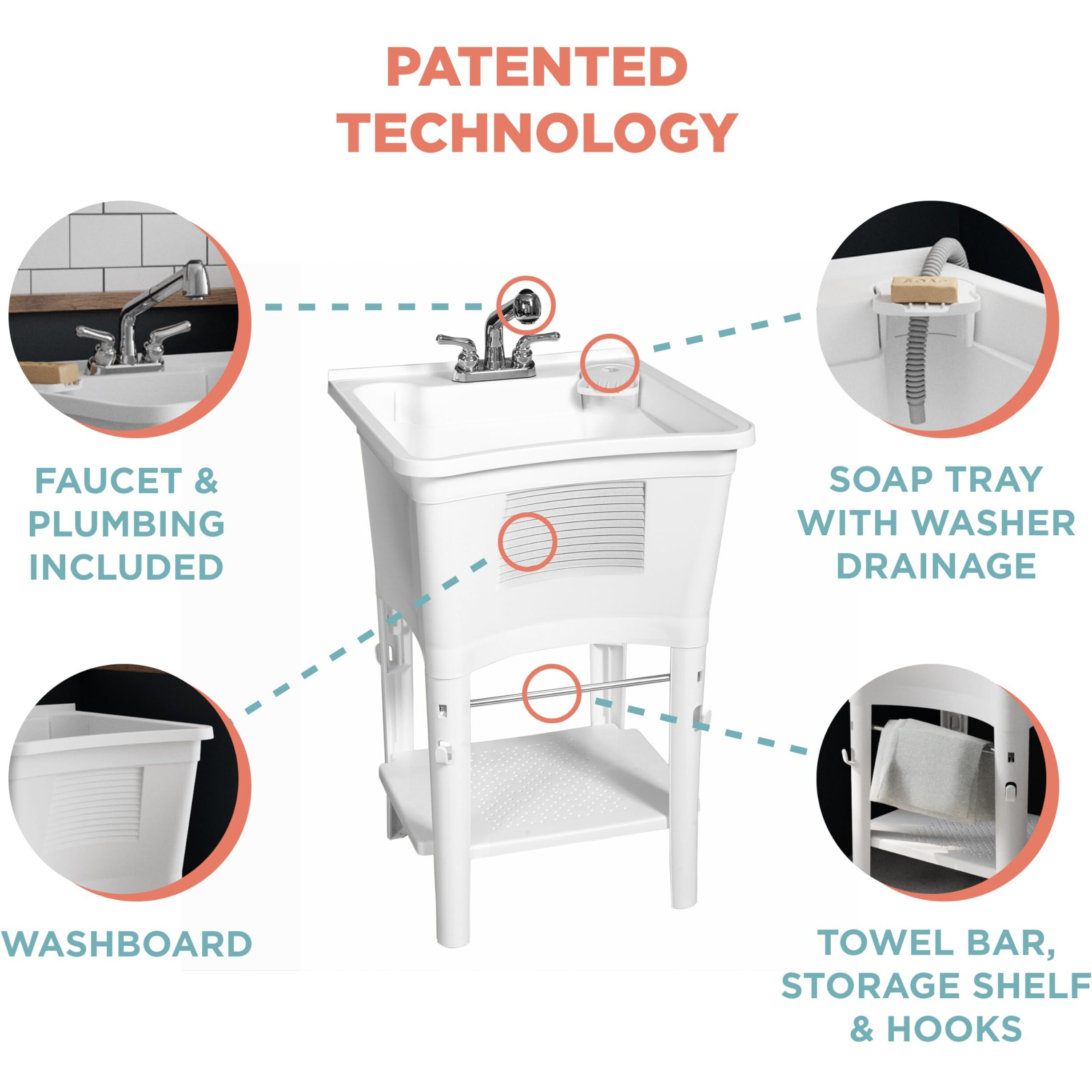 Zenna Home Premium Heavy Duty Tub With Faucet, For Laundry Room, Basement, Garage And More Utility Sink, Large, White