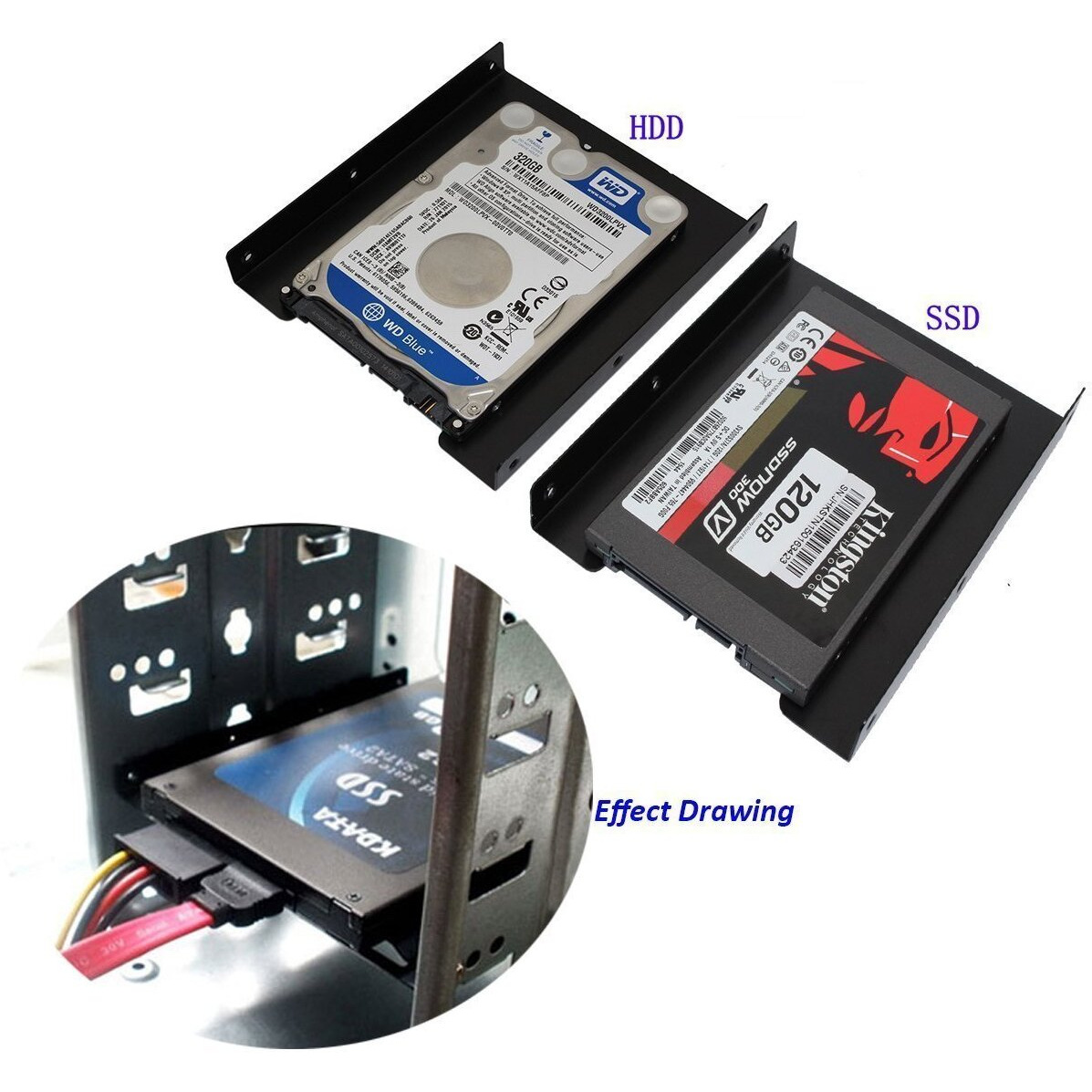 Imbaprice (Pack Of 2) 2.5"" To 3.5"" Bay Ssd Hdd Notebook Hard Disk Drive Black Mounting Bracket Adapter Tray Kit