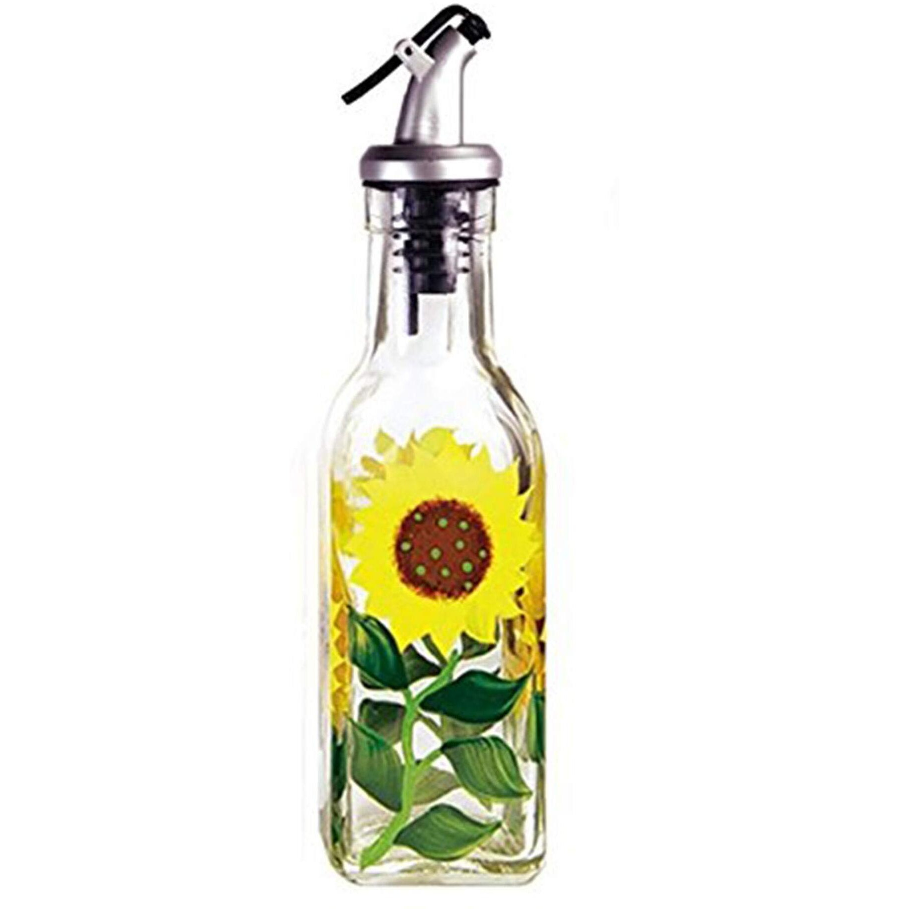 Grant Howard Hand Painted Square Cruet With Pourer, Sunflowers, 6 Oz., Multicolor