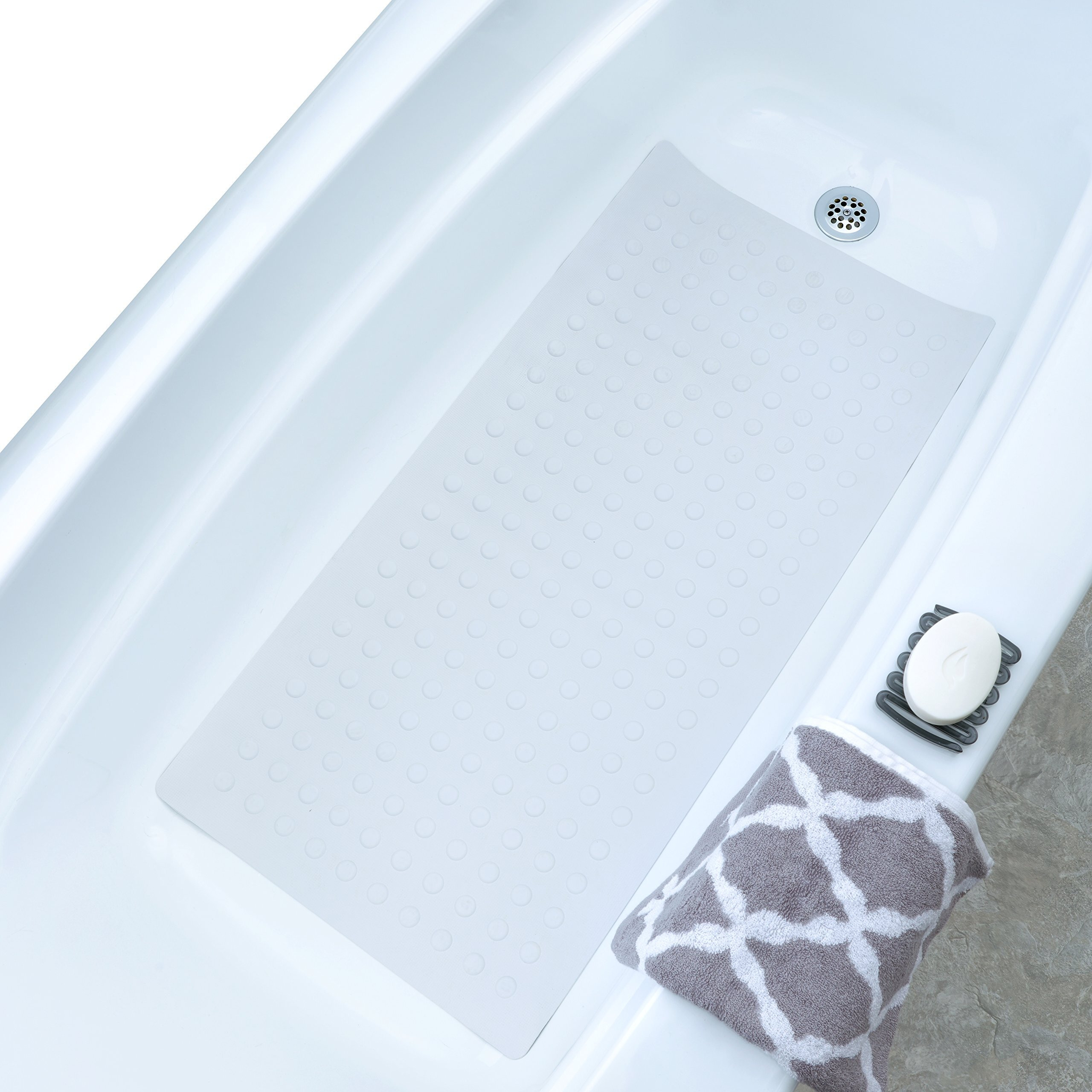 Slipx Solutions Extra Long Durable Rubber Safety Mat 36 X 18, Feel Safe And Surefooted Throughout Your Bath Or Shower, Extra Grippy Surface Texture And 220 Power Grip Suction Cups, Machine Wash, White