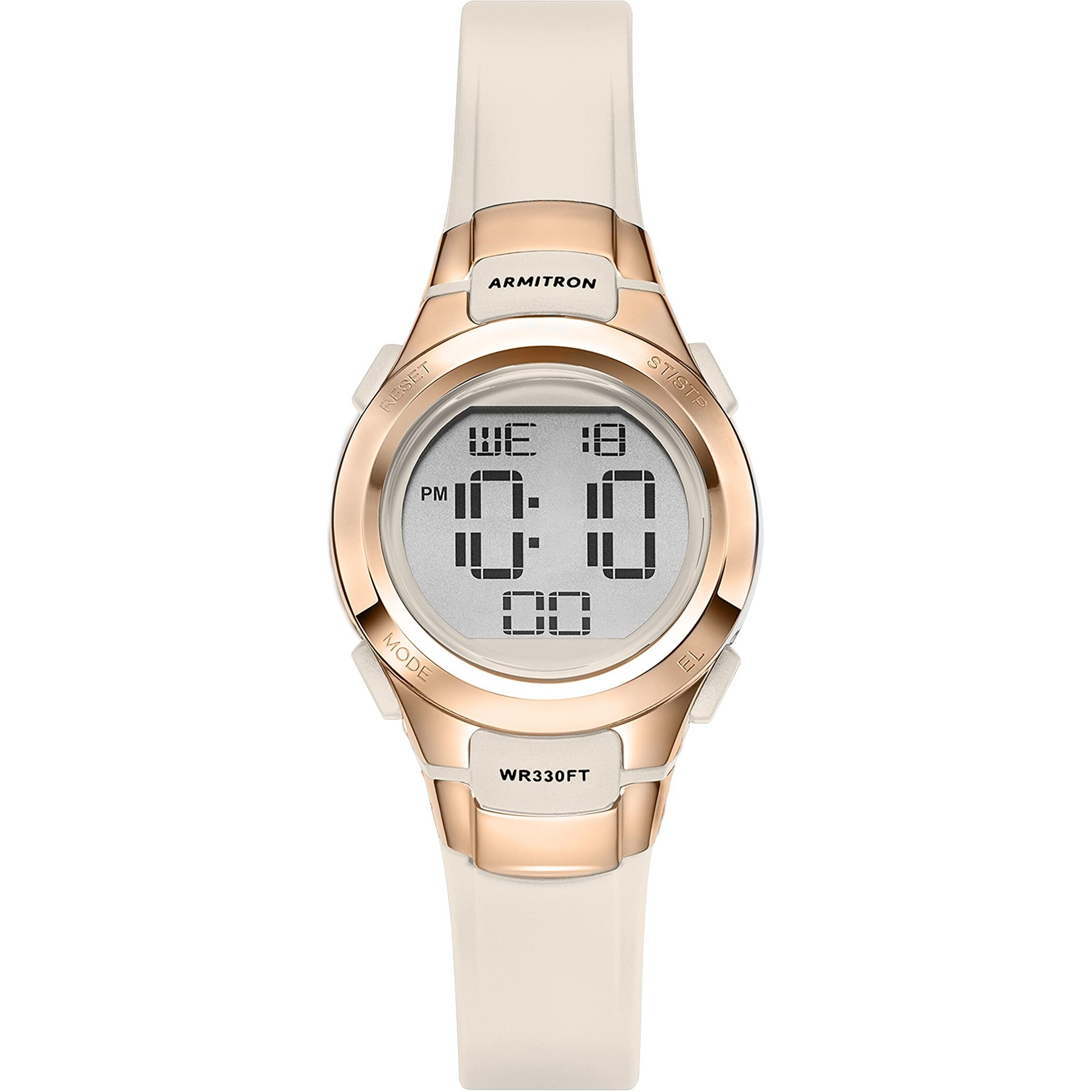 Armitron Sport Women's 45/7012Pbh Rose Gold-Tone Accented Digital Chronograph Blush Pink Resin Strap Watch
