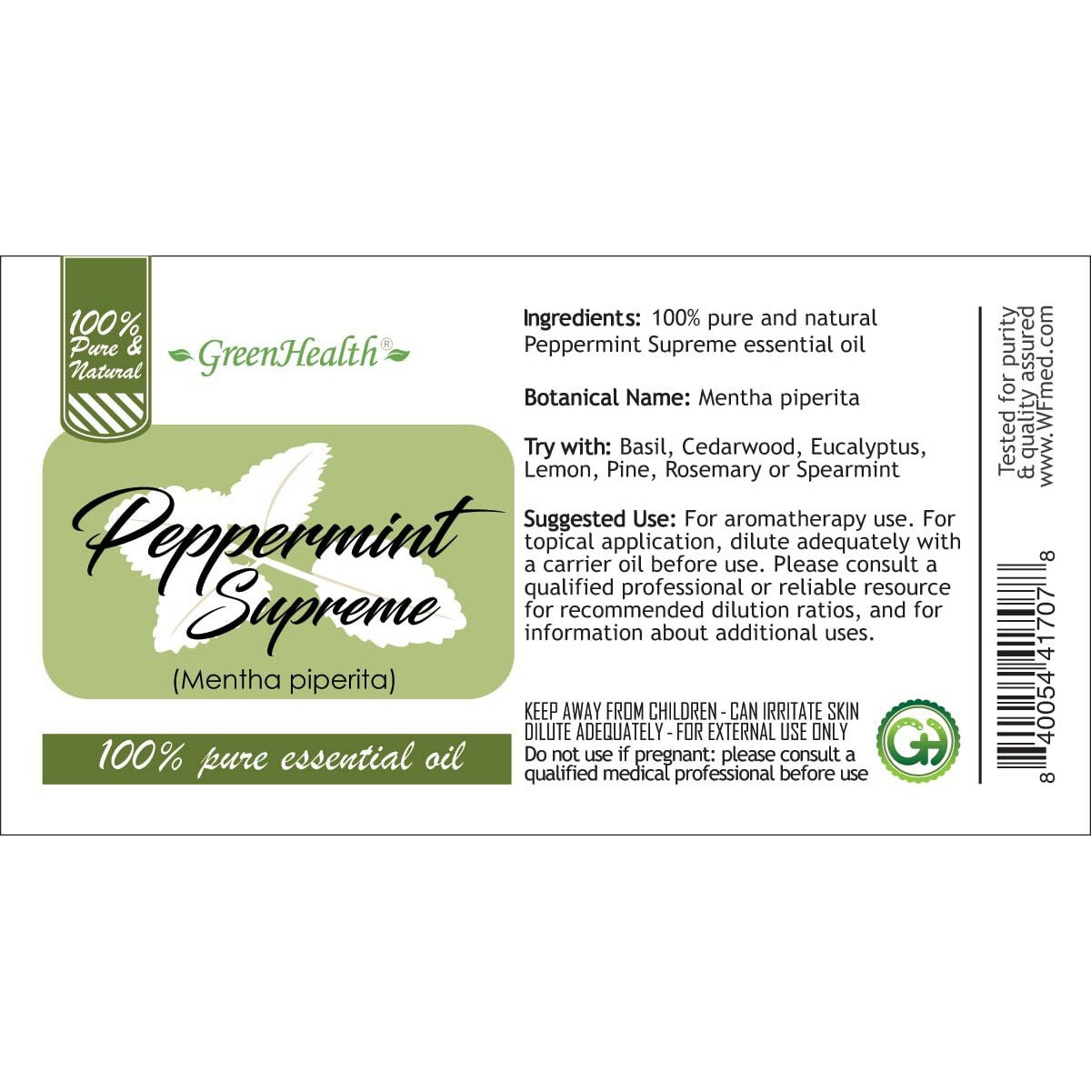 Peppermint Essential Oil (Mentha Piperita) - 100% Pure - 10 Ml (0.33 Fl Oz) - Greenhealth