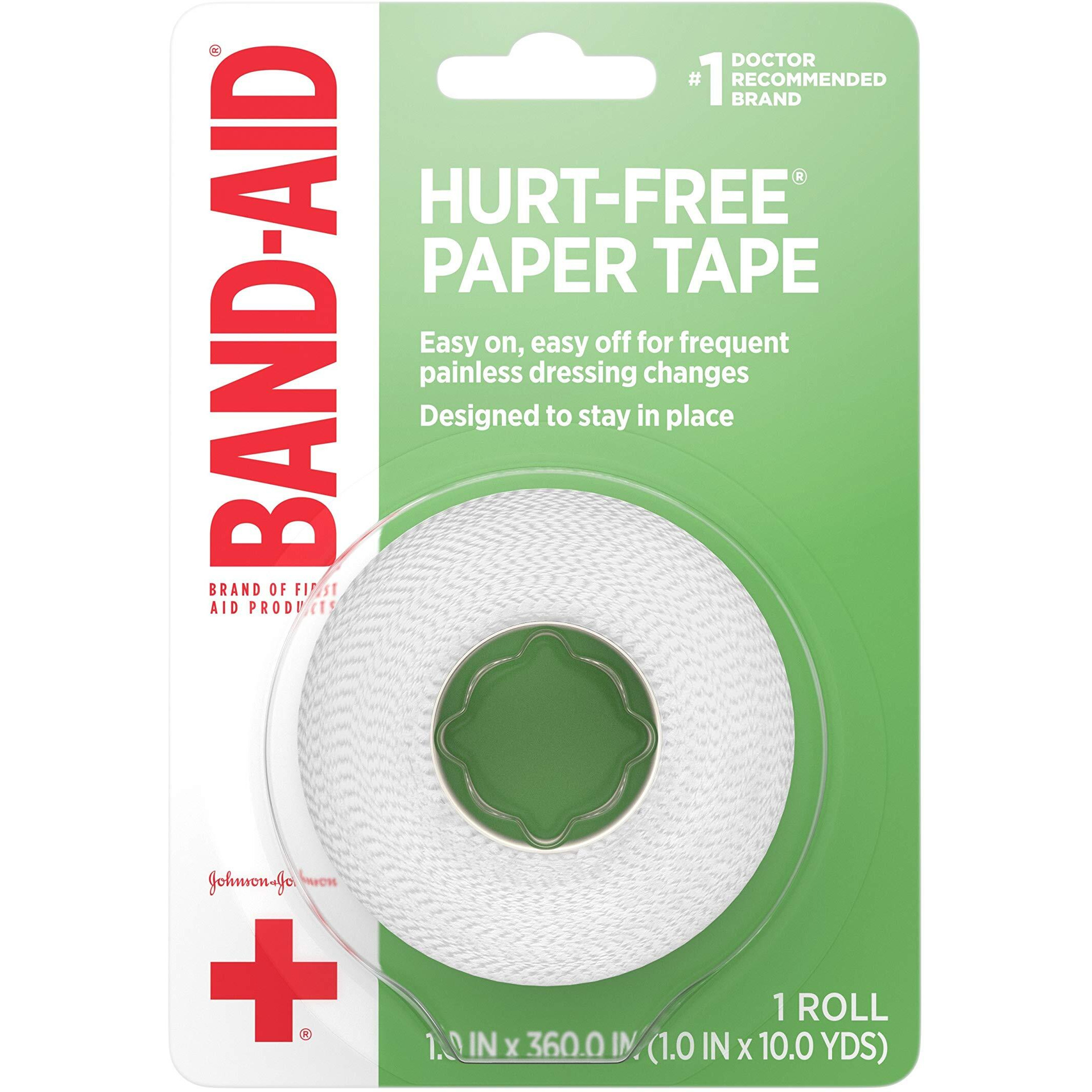Band-Aid Brand First Aid Hurt-Free Medical Adhesive Paper Tape For Wound Dressings, 1 In By 10 Yd