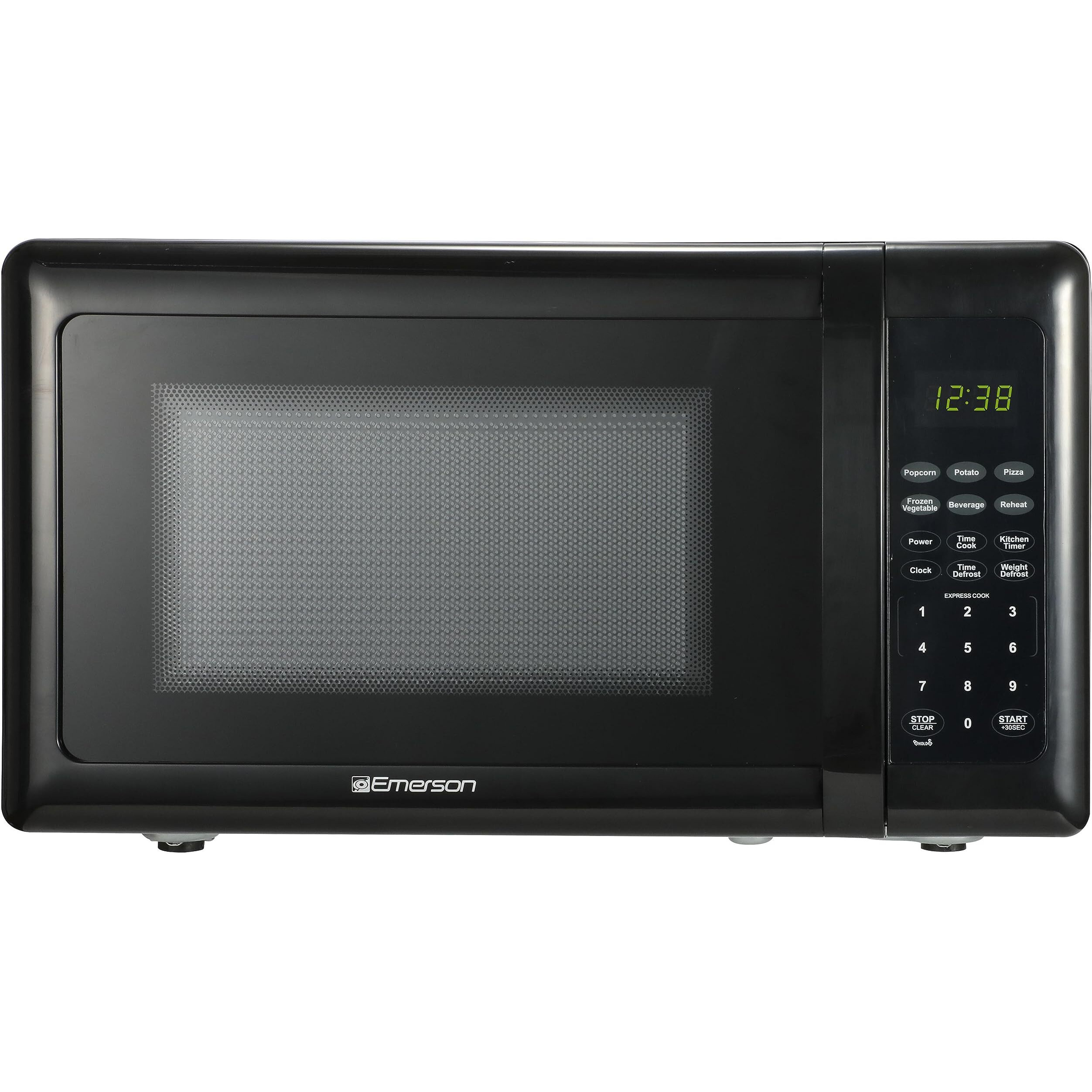 Emerson Mw7302B Compact Countertop Microwave Oven With Touch Control, Led Display, 700W, 10 Power Levels, 6 Auto Menus, Glass Turntable And Child Safe Lock, 0.7 Cu., Ft. Black