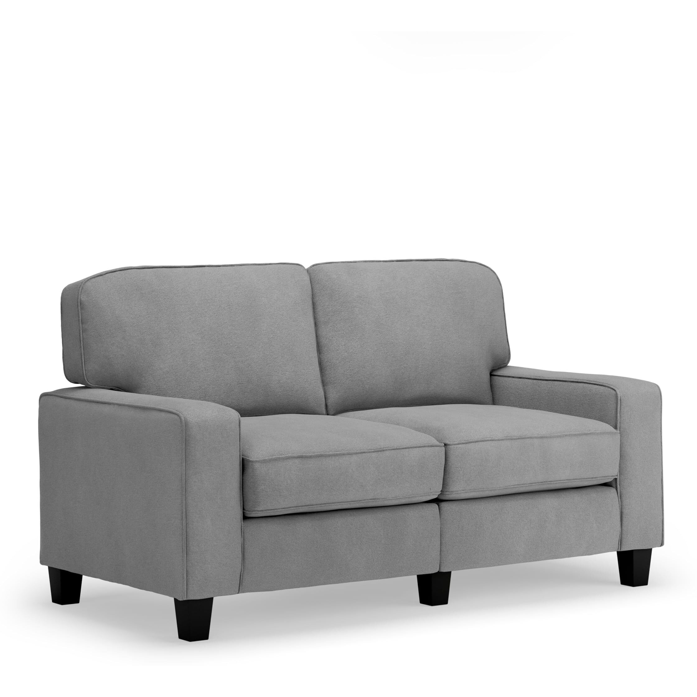 Serta Palisades 61"" Track Arm Sofa, Easy Care Polyester, Soft Pillow Back, Pocket Coil Seat Cushions, Removable Covers, Loveseat Or Couch For Small Spaces, Living Rooms Or Bedrooms, Glacial Gray