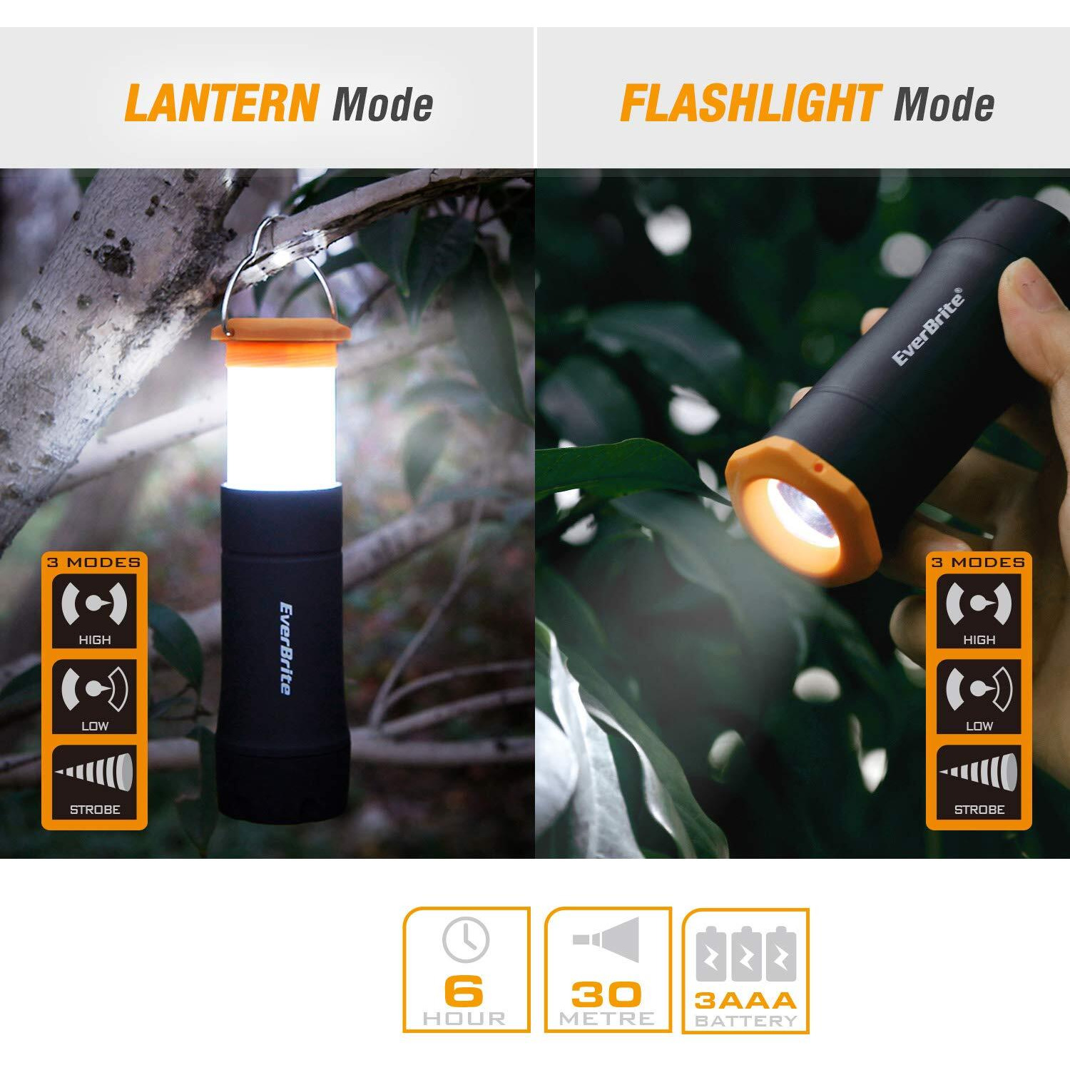 Everbrite 2-In-1 Mini Lanterns And Flashlights With 3 Modes, 2 Pack Portable Outdoor Led Zoomable Torches, Aaa Batteries Included, Camping Essentials For Hurricane, Hiking, Night Walking, Emergency