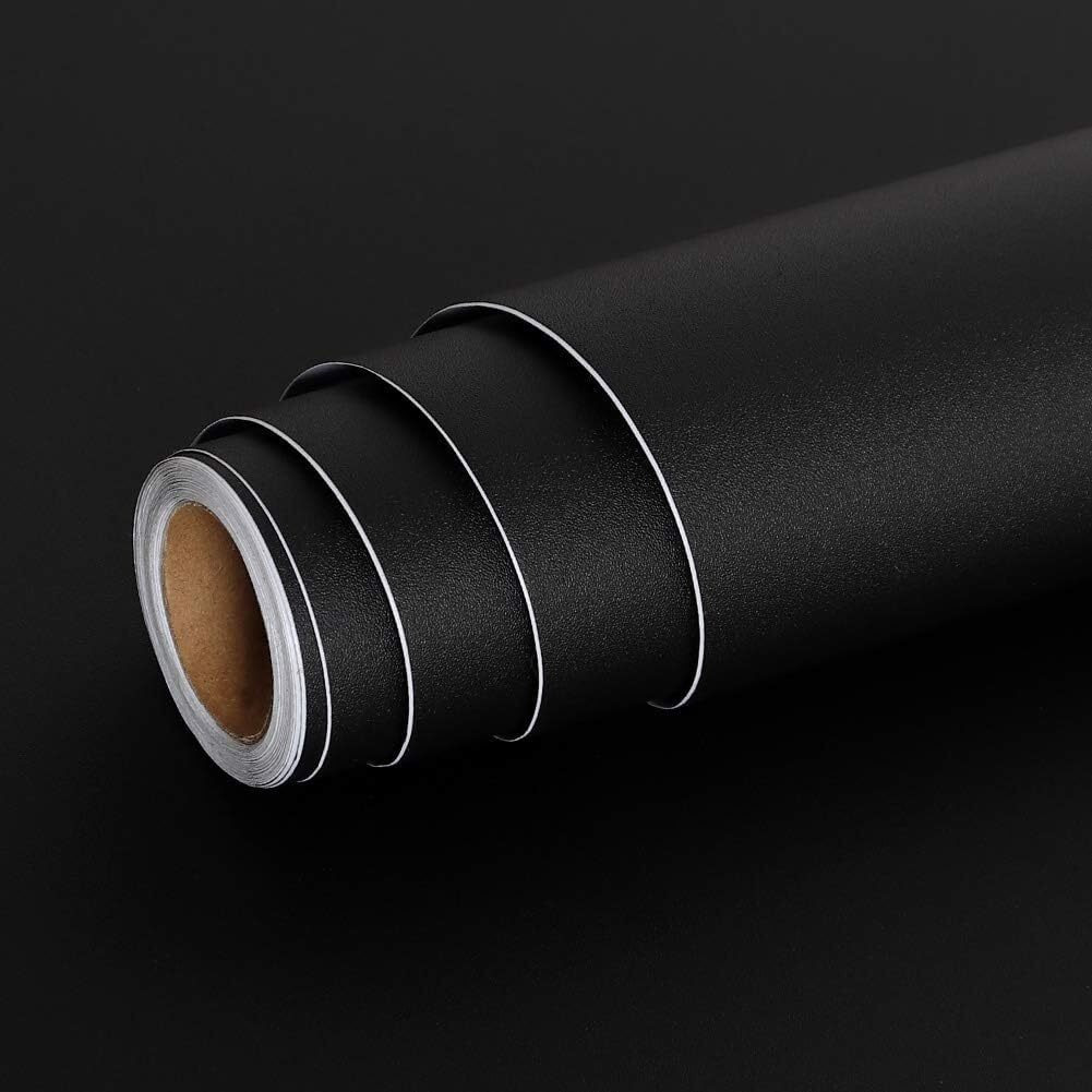 Livelynine Matte Black Contact Paper For Cabinets Waterproof Peel And Stick Black Wallpaper For Cabinet Vinyl Wrap Bedroom Desk Bathroom Countertops Cover Sticker Appliances Removable 15.8X78.8 Inch