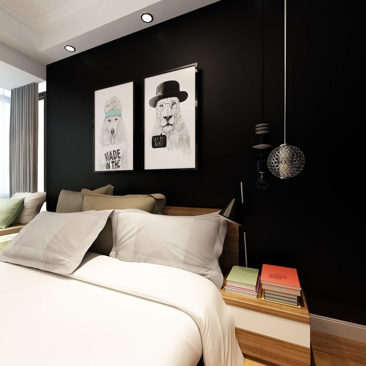 Livelynine Matte Black Contact Paper For Cabinets Waterproof Peel And Stick Black Wallpaper For Cabinet Vinyl Wrap Bedroom Desk Bathroom Countertops Cover Sticker Appliances Removable 15.8X78.8 Inch
