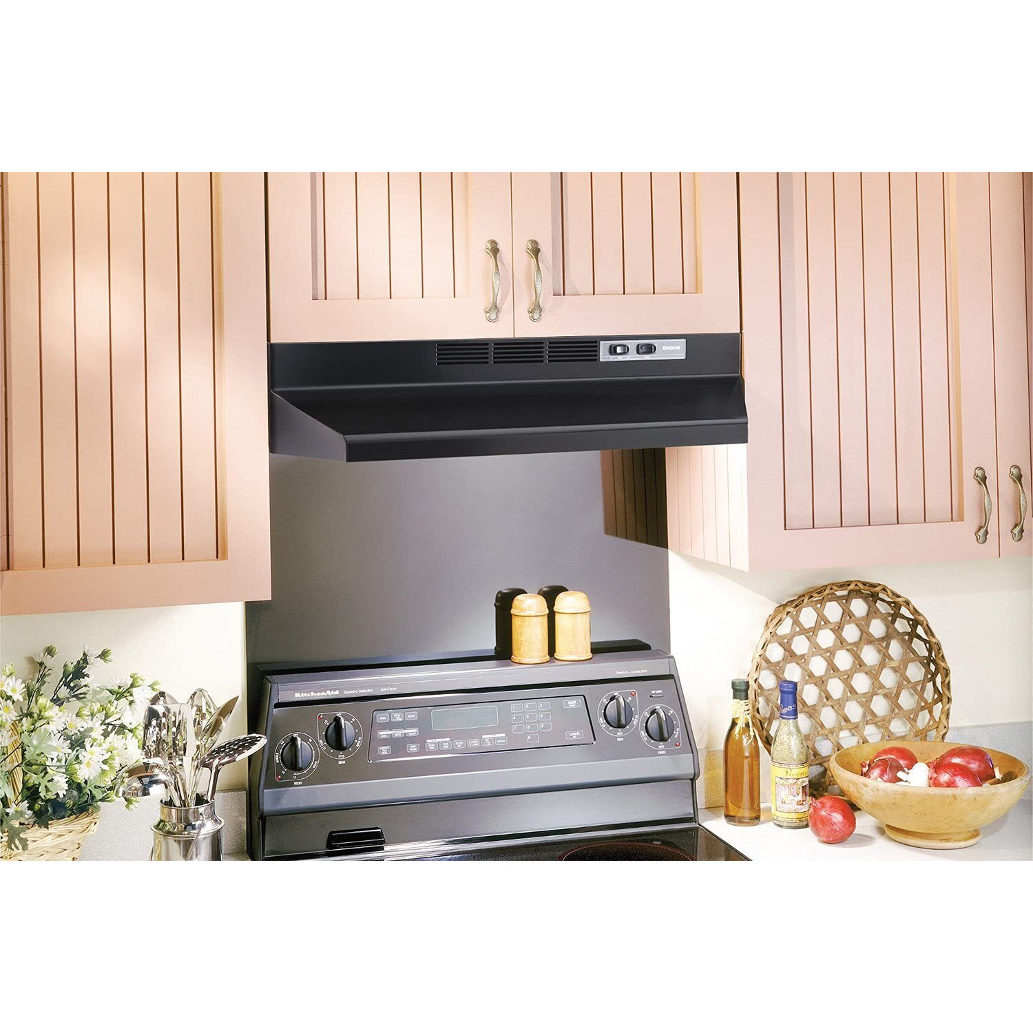 Broan-Nutone 413023 Ductless Range Hood Insert With Light, Exhaust Fan For Under Cabinet, 30-Inch, Black
