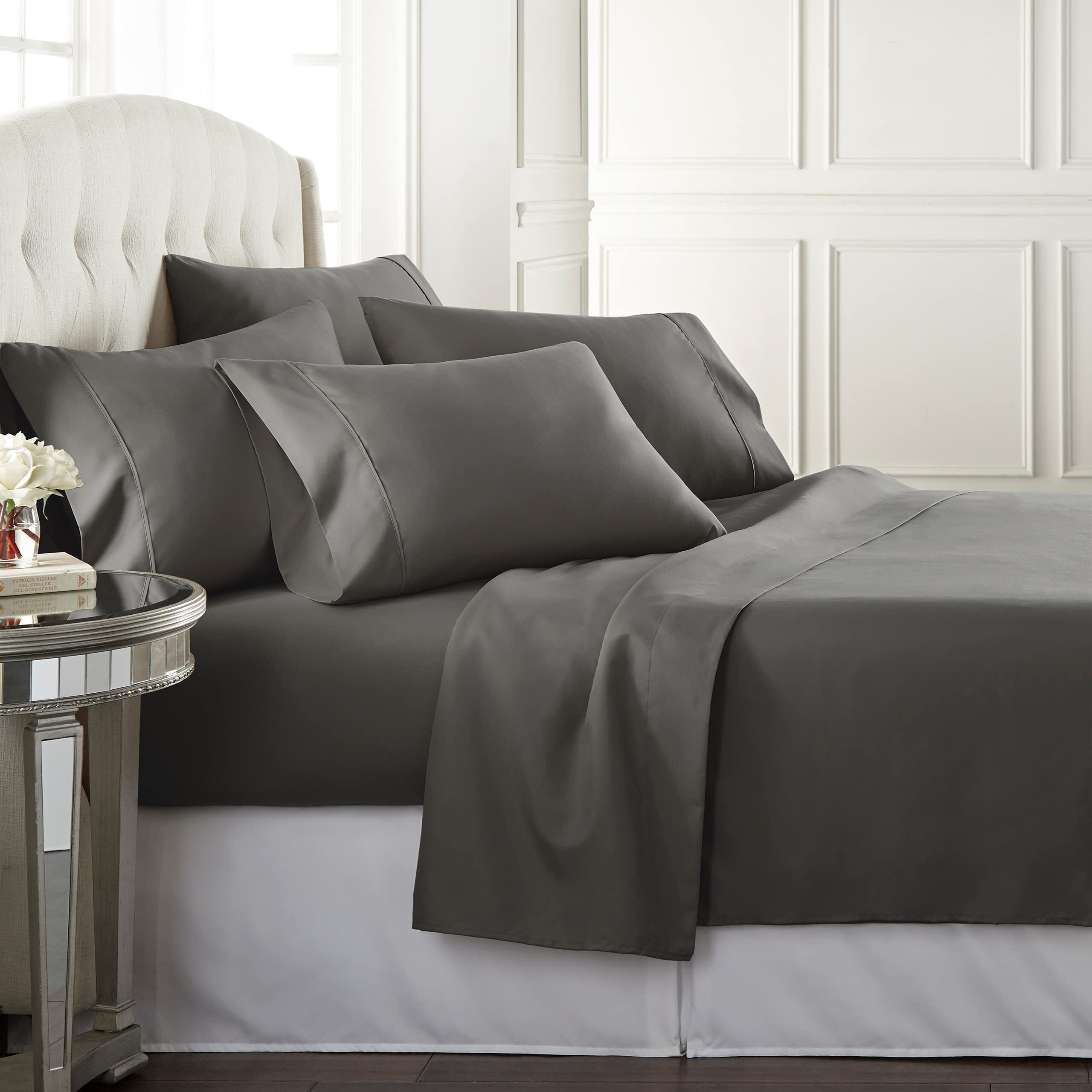 Danjor Linens Queen 6 Piece Sheet Set - Hotel Quality, Breathable, & Cooling Sheet Set With Deep Pockets - Soft Bed Sheets - Wrinkle Free - Machine Washable -Gray Sheets For Queen Size Bed - 6Pc