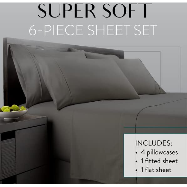 Danjor Linens Queen 6 Piece Sheet Set - Hotel Quality, Breathable, & Cooling Sheet Set With Deep Pockets - Soft Bed Sheets - Wrinkle Free - Machine Washable -Gray Sheets For Queen Size Bed - 6Pc