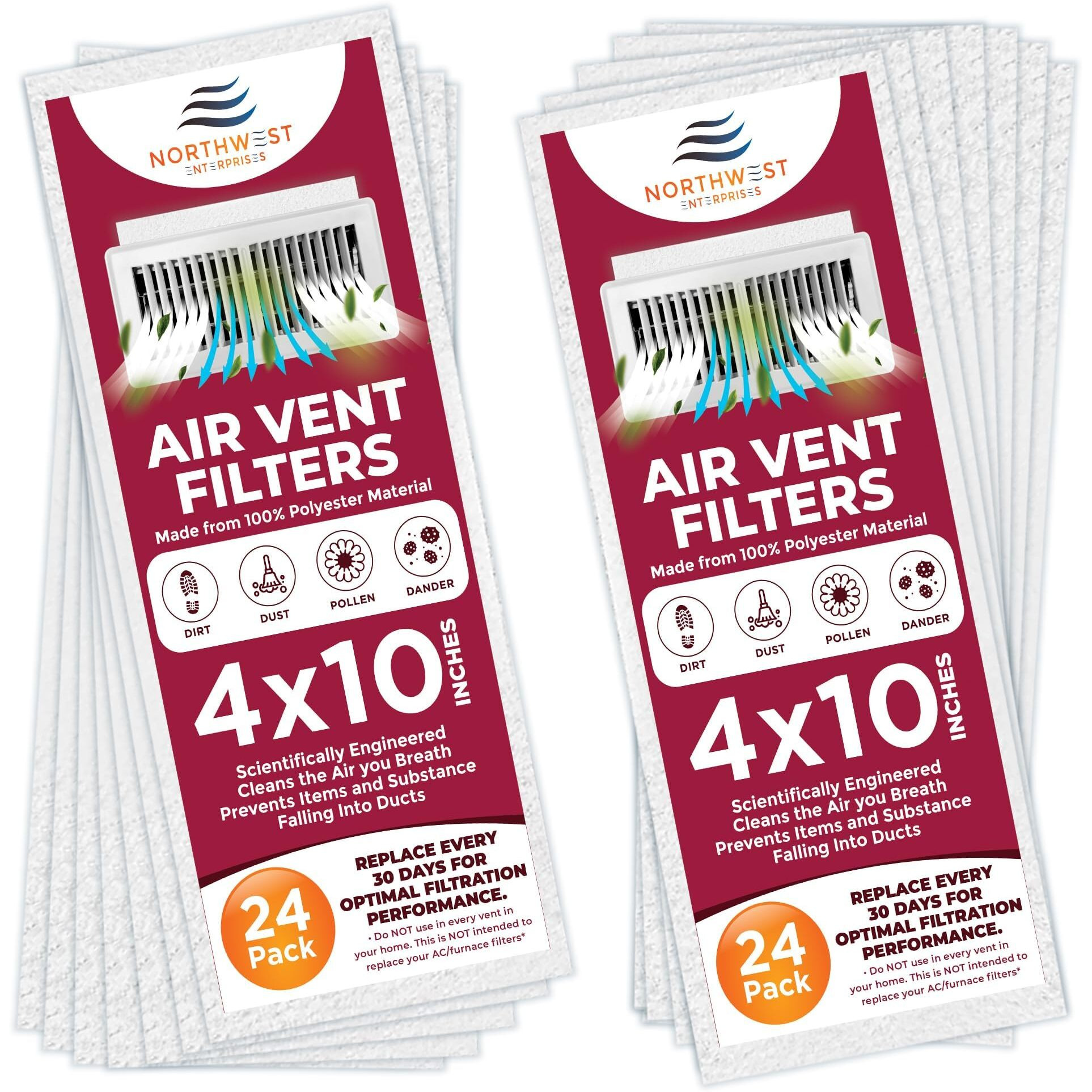 Northwest Enterprises Vent Filter, Air Vent Filters, 48 Floor Vent Filters - 4"&quotX10"", 90 Day Filtration.