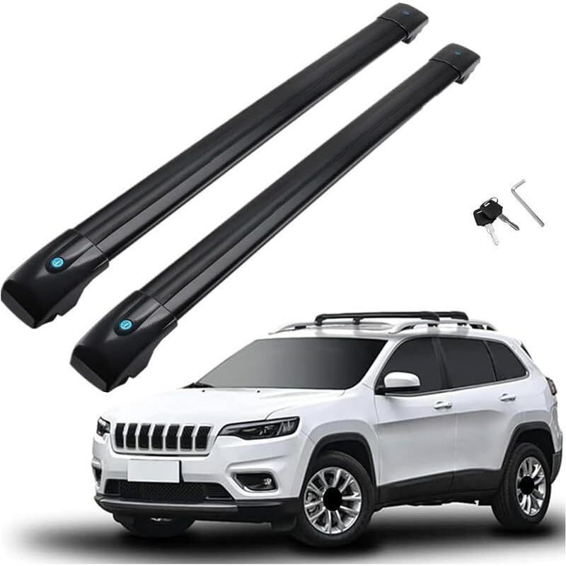 Motorfansclub Lockable Roof Rack Cross Bars Fit For Jeep Cherokee 2014 2015 2016 2017 2018 2019 2020 2021 2022 2023 Cargo Luggage Rack Rail Aluminum (Doesn'T Fit For Grand Cherokee)