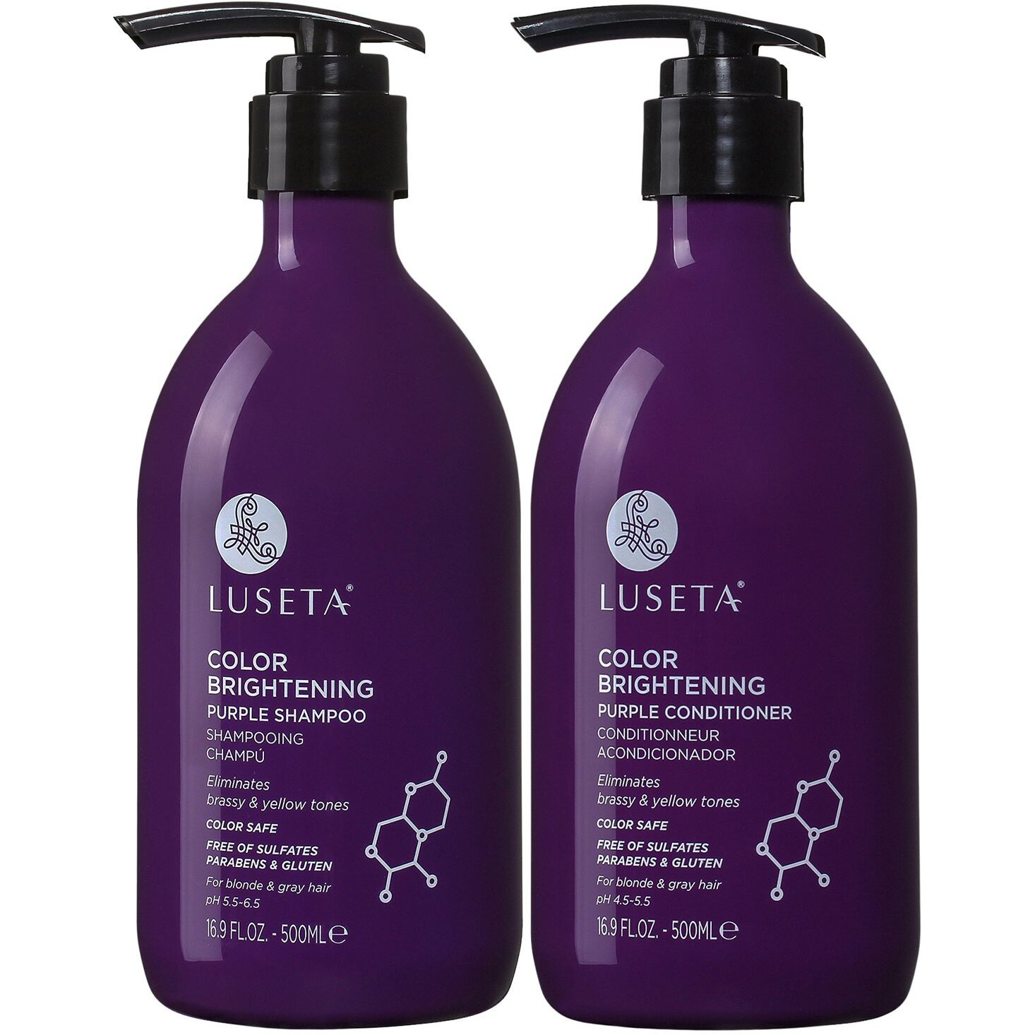 Luseta Purple Shampoo And Conditioner Set For Blonde, Gray - Color Treated Hair - Sulfate Free Paraben Free - Infused With Cocos Nucifera Oil For Curly And Damaged Hair - 2X16.9Oz
