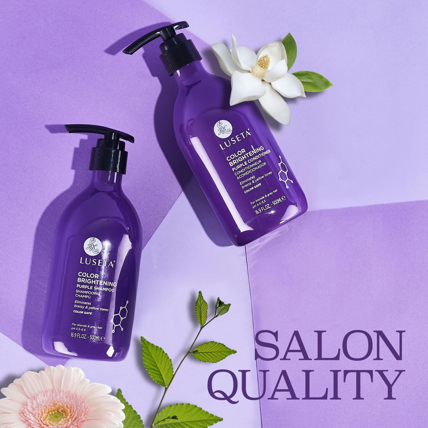 Luseta Purple Shampoo And Conditioner Set For Blonde, Gray - Color Treated Hair - Sulfate Free Paraben Free - Infused With Cocos Nucifera Oil For Curly And Damaged Hair - 2X16.9Oz
