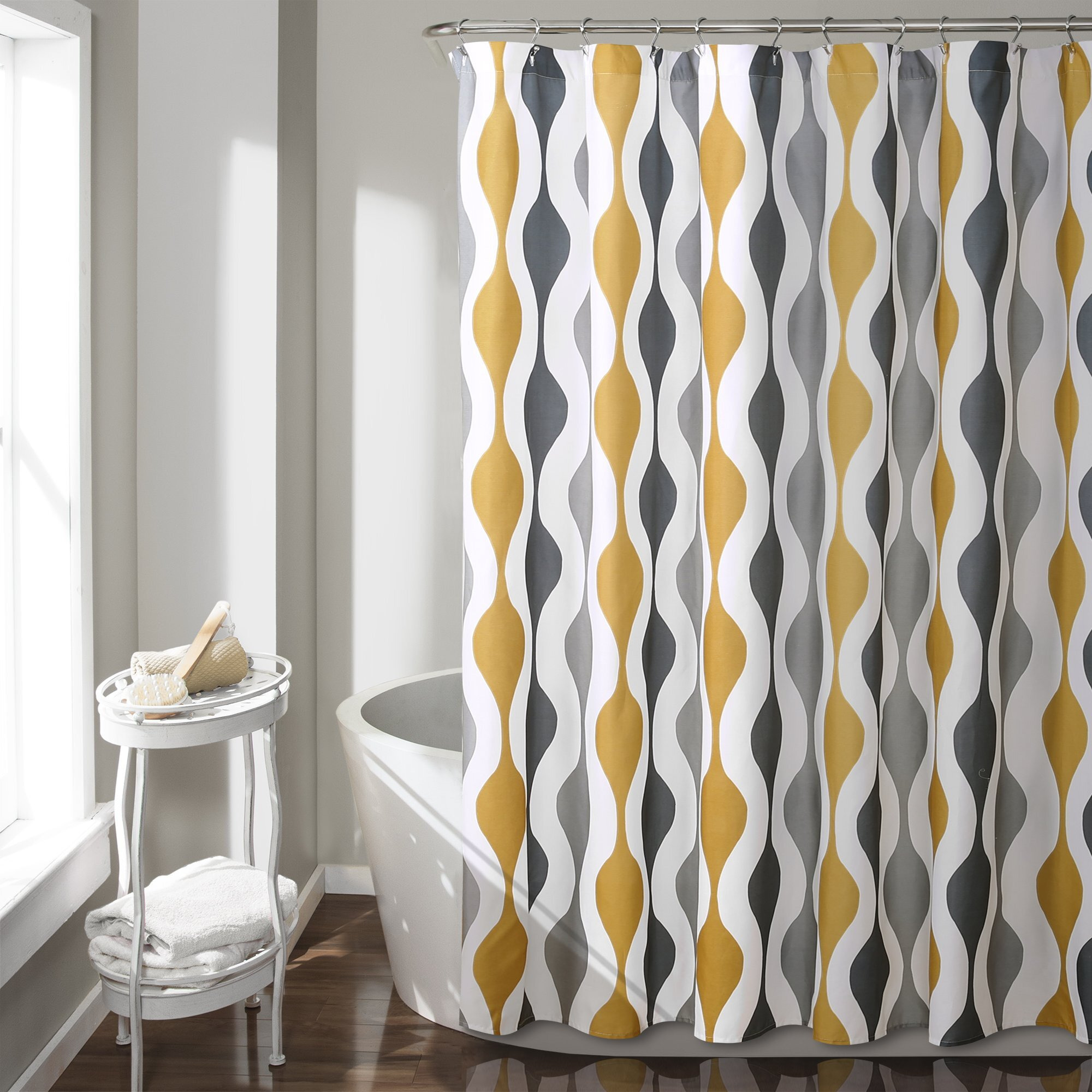 Lush Decor Mid Century Geo Shower Curtain, 72"" X 72"", Gold & Gray