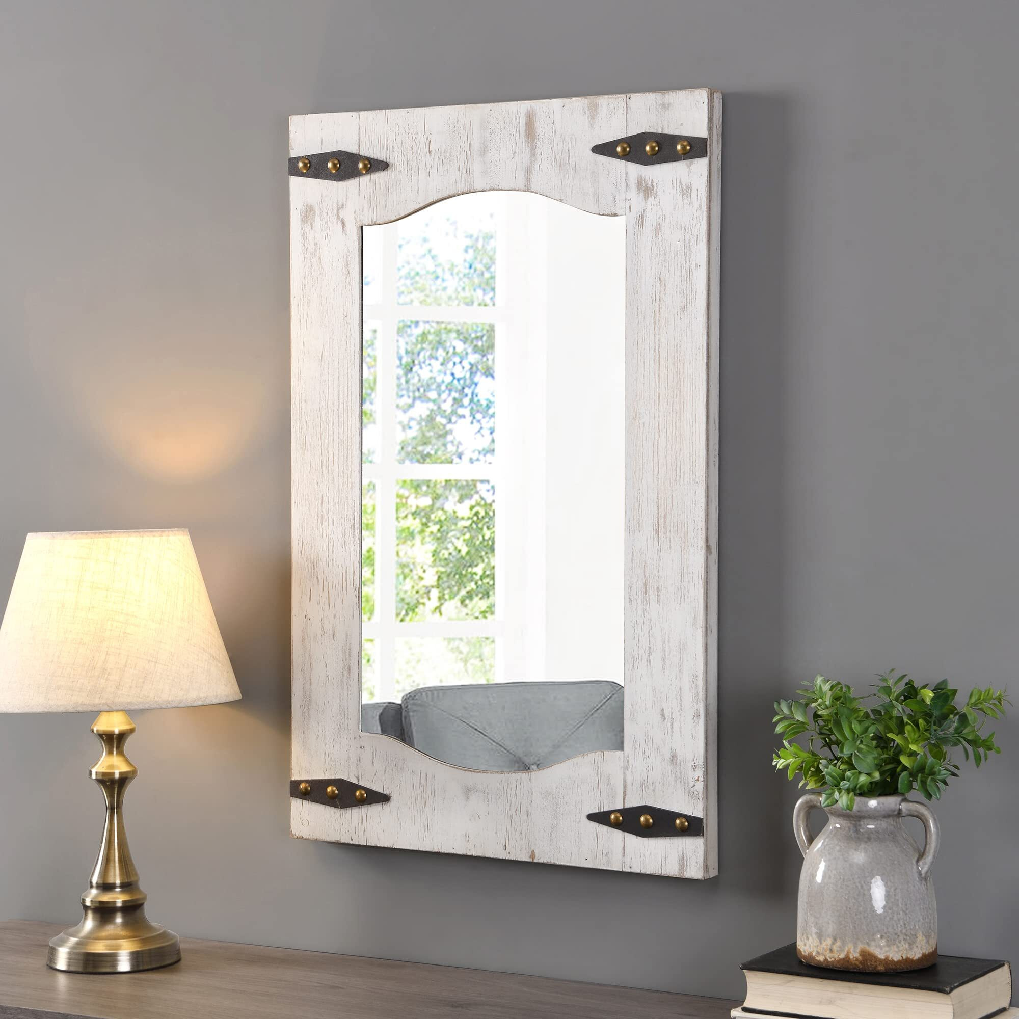 Firstime & Co. Barn Door Wall Mirror, 33.5"&quotH X 21.5"&quotW, Tan/Ivory Wood
