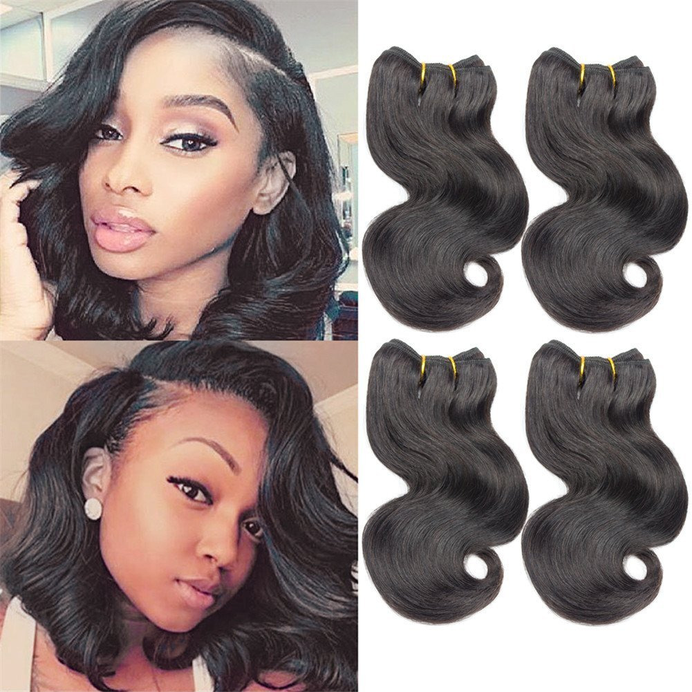 4Bundles Brazilian Body Wave Virgin Hair Extension Human Hair Bundles 8"&quotShort Virgin Brazilian Hair Weaves 50G/Pcs Human Hair Extensions Natural Color (8''X4 Body, Natural)