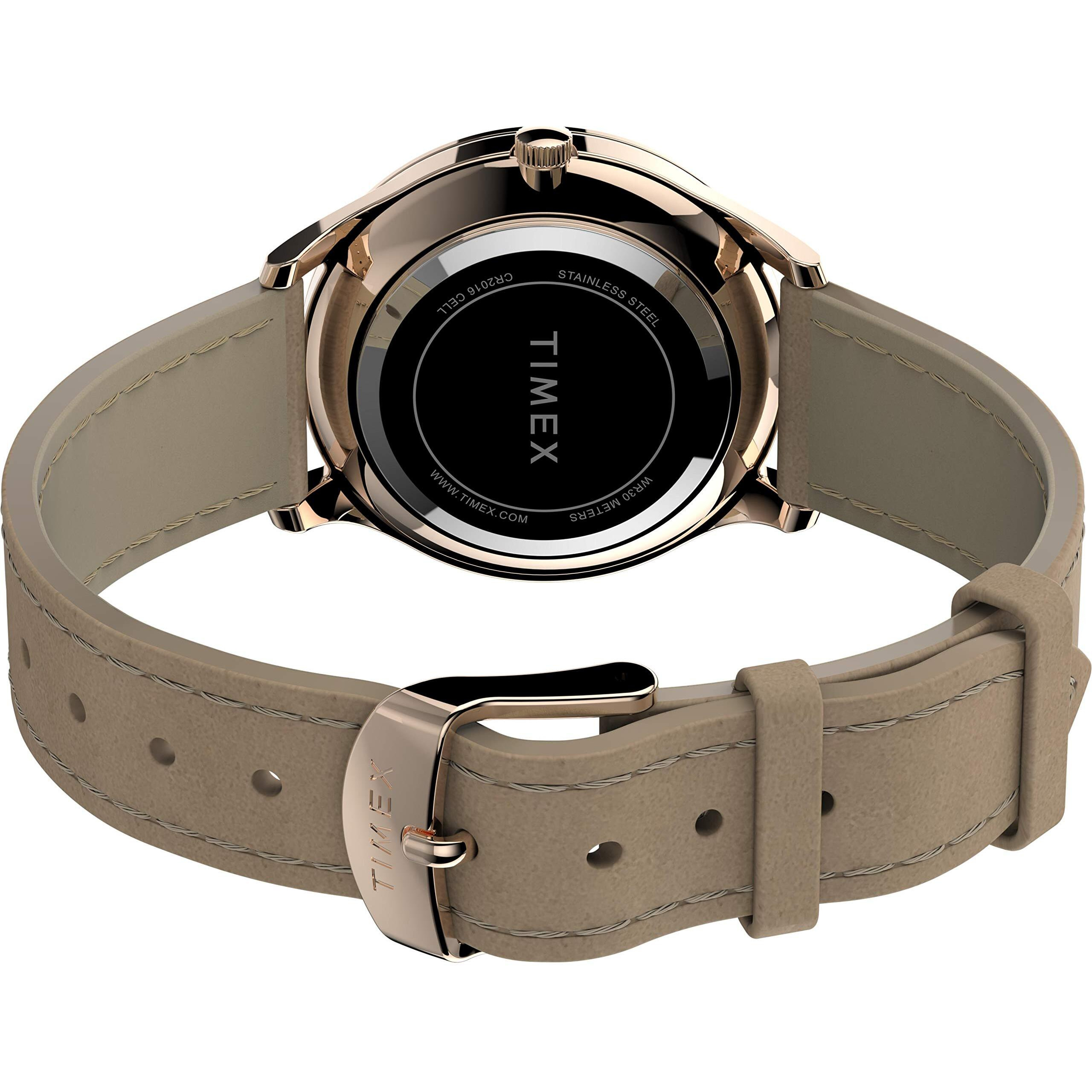 Timex Women's Modern Easy Reader 32Mm Watch - Rose Gold-Tone Case White Dial With Beige Genuine Leather Strap