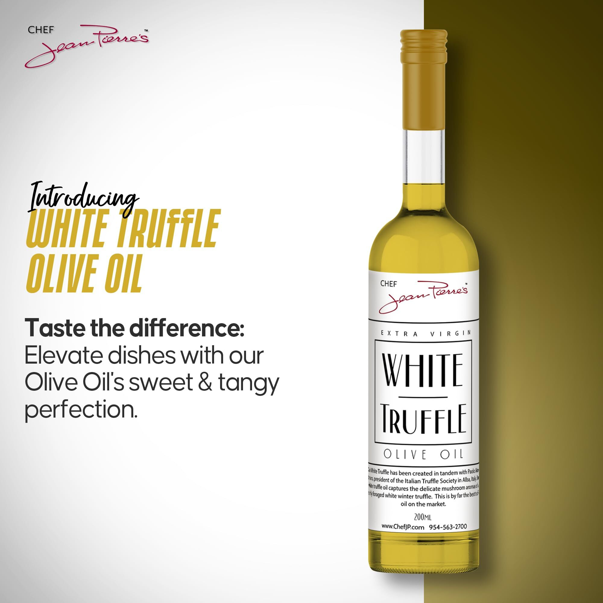 Chef Jean Pierre's Extra Virgin White Truffle Olive Oil - 200Ml (7Oz) Glass Bottle - Naturally Infused With Sweet And Tangy Flavors