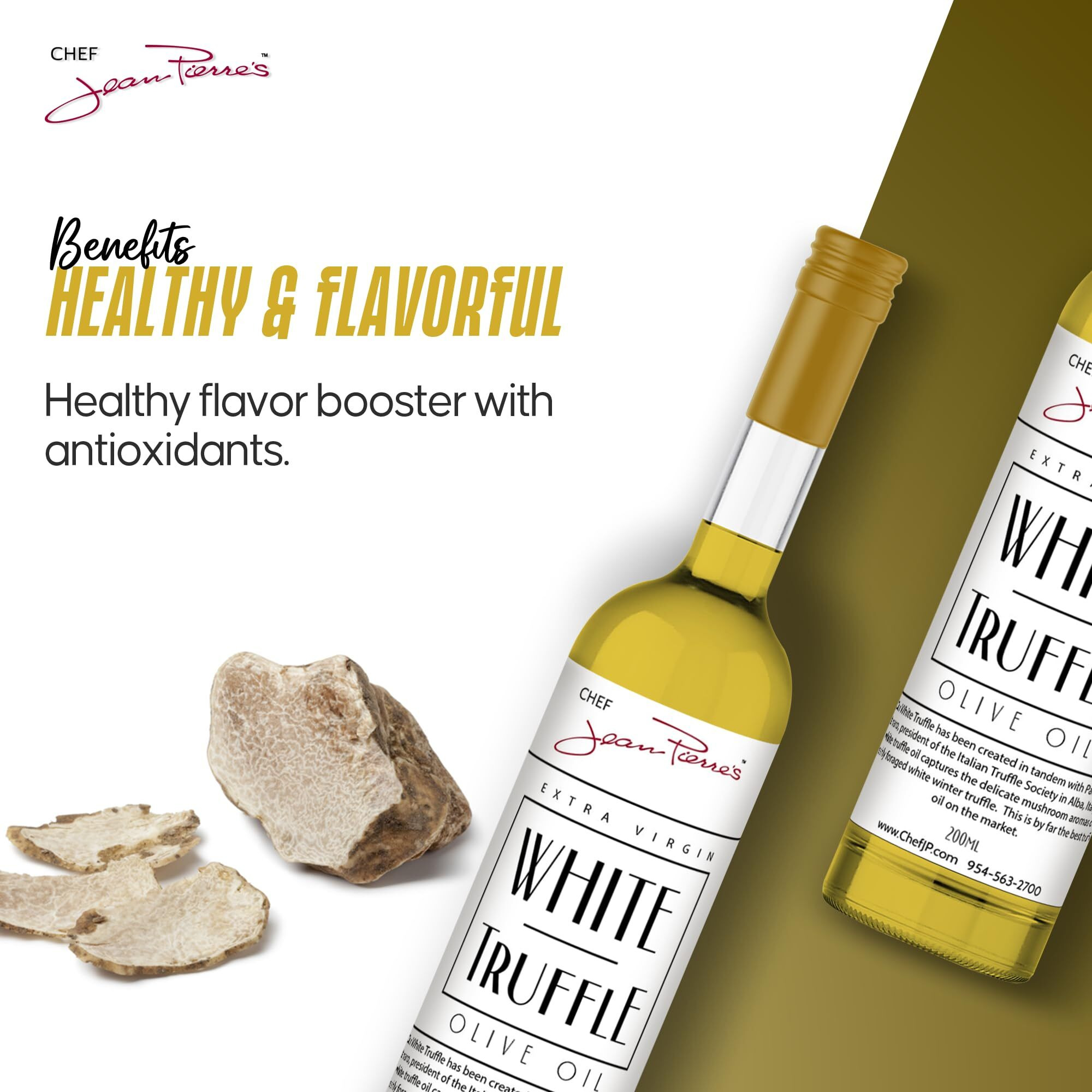 Chef Jean Pierre's Extra Virgin White Truffle Olive Oil - 200Ml (7Oz) Glass Bottle - Naturally Infused With Sweet And Tangy Flavors