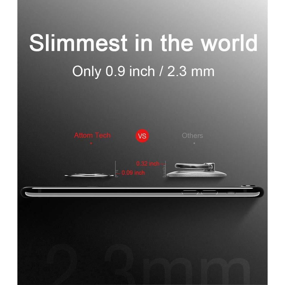 World's Slimmest Phone Ring Holder, Attom Tech Tomorotec Ultra Thin Cell Phone Ring Stand For Magnetic Car Mount Hook Compatible For Iphone Samsung Smartphone Accessories (Black)