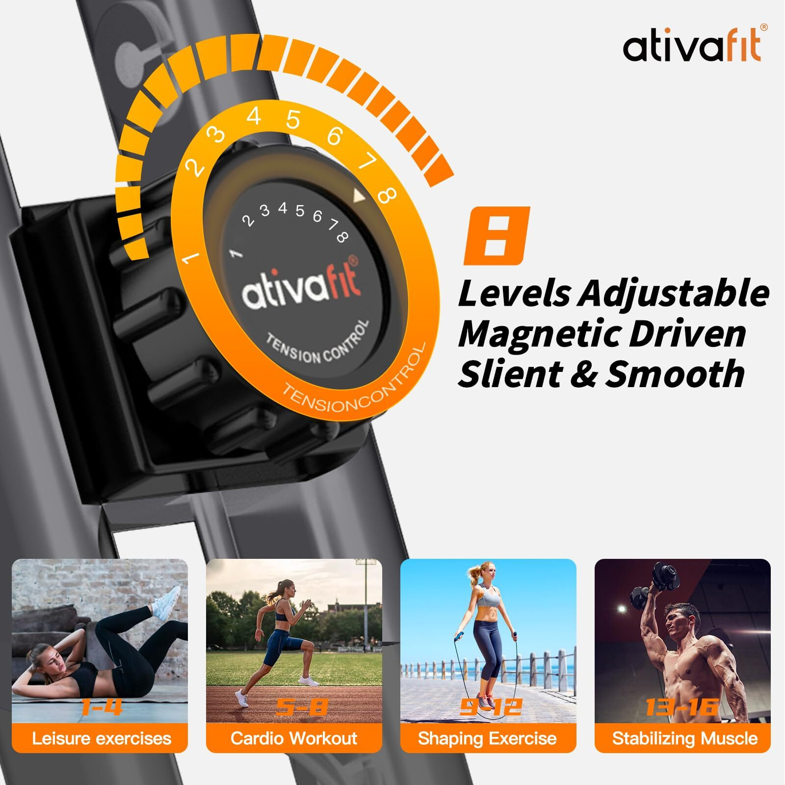 Ativafit Folding Exercise Bike Foldable Fitness Indoor Stationary Bike Magnetic 3 In 1 Upright Recumbent Exercise Bike For Home Workout (Grey)