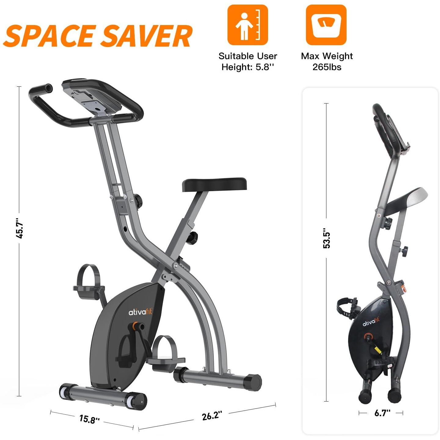 Ativafit Folding Exercise Bike Foldable Fitness Indoor Stationary Bike Magnetic 3 In 1 Upright Recumbent Exercise Bike For Home Workout (Grey)