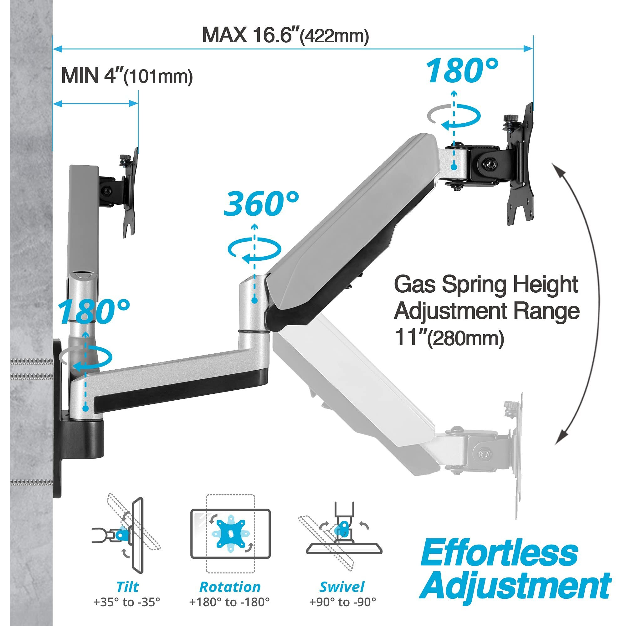 Avlt Dual Extended 13""-32"" Monitor Wall Mount Fits Two Flat/Curved Computer Monitor Full Motion Height Swivel Tilt Rotation Adjustable Monitor Arm - Vesa/Cable Management