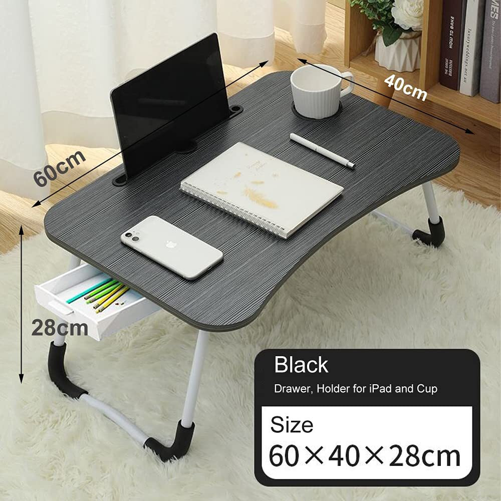 Lap Desk With Storage Drawer, Cup And Phone Holder, Laptop Bed Tray Table, 23.6"" Foldable Laptop Desk, Laptop Stand For Working, Writing, Gaming And Drawing