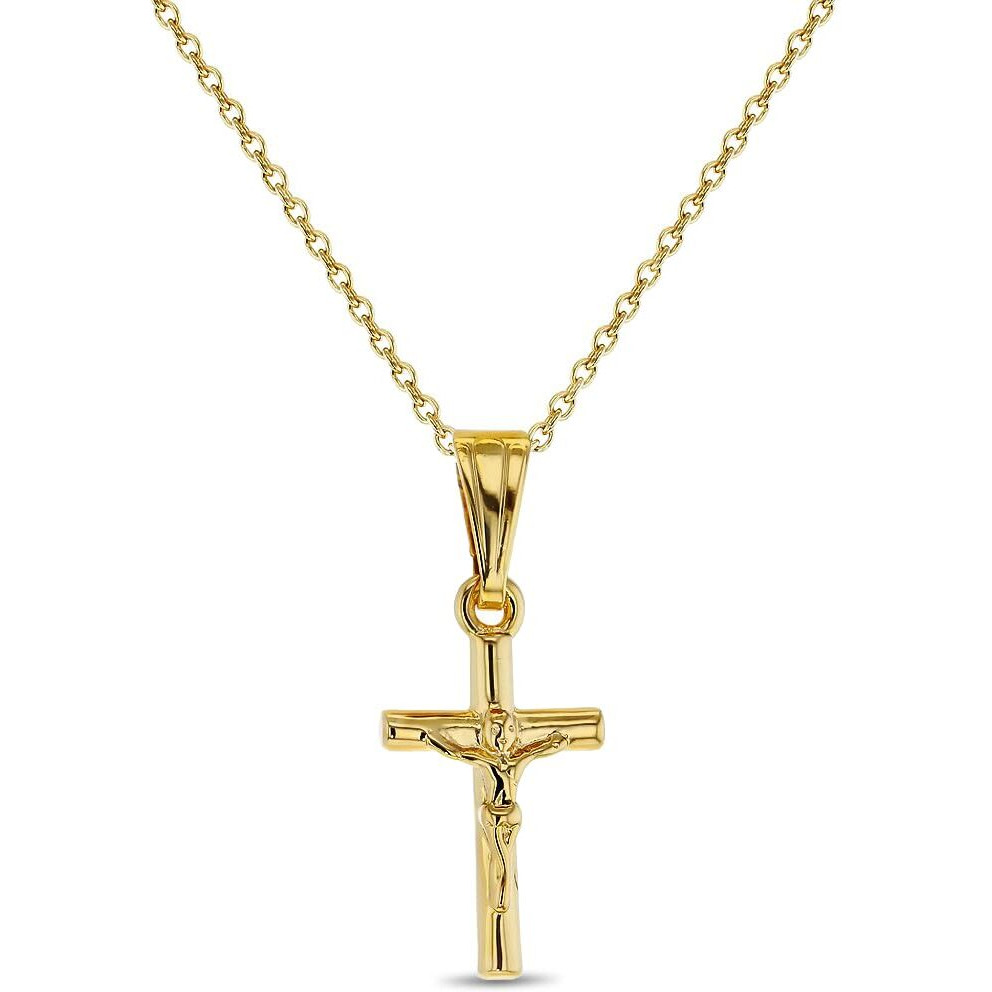In Season Jewelry Gold Plated Small Jesus Crucifix Cross Pendant Catholic Necklace For Children 16"" Religious Jesus Christ Crucifix Cross Pendant Necklace For Kids - Girls Or Boys