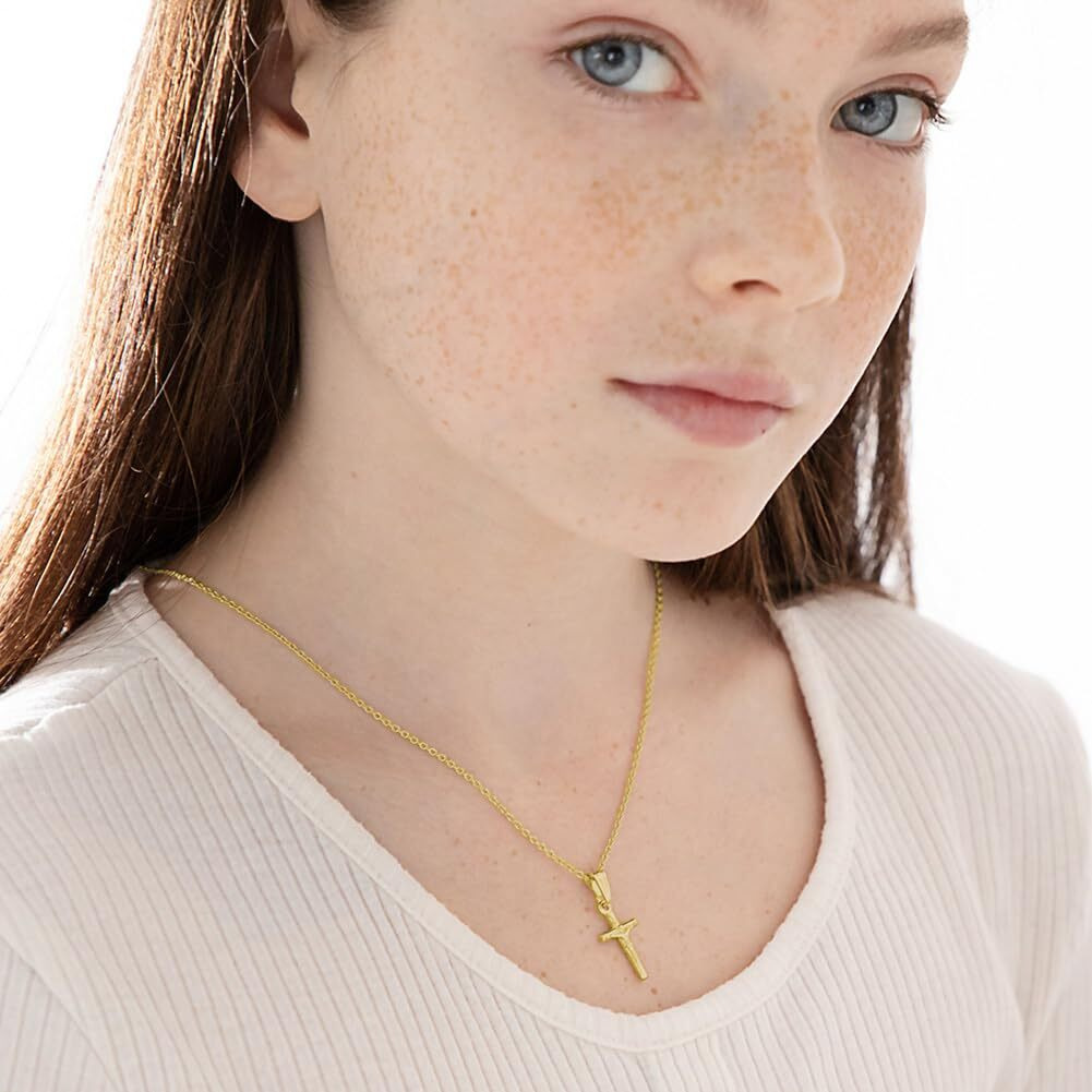 In Season Jewelry Gold Plated Small Jesus Crucifix Cross Pendant Catholic Necklace For Children 16"" Religious Jesus Christ Crucifix Cross Pendant Necklace For Kids - Girls Or Boys