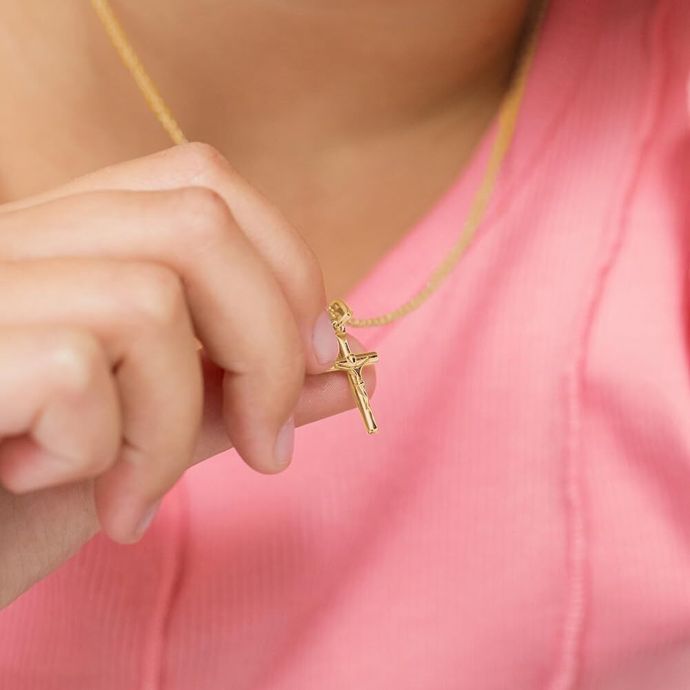In Season Jewelry Gold Plated Small Jesus Crucifix Cross Pendant Catholic Necklace For Children 16"" Religious Jesus Christ Crucifix Cross Pendant Necklace For Kids - Girls Or Boys
