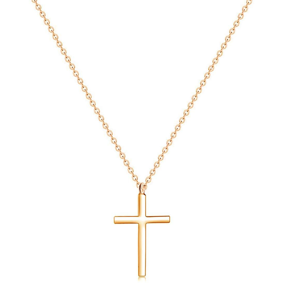 Ovian Cross Pendant Necklace For Men Rose Gold Plated Stainless Steel Cross Necklace Simple Solid Cross Necklace Christians Jewelry For Women