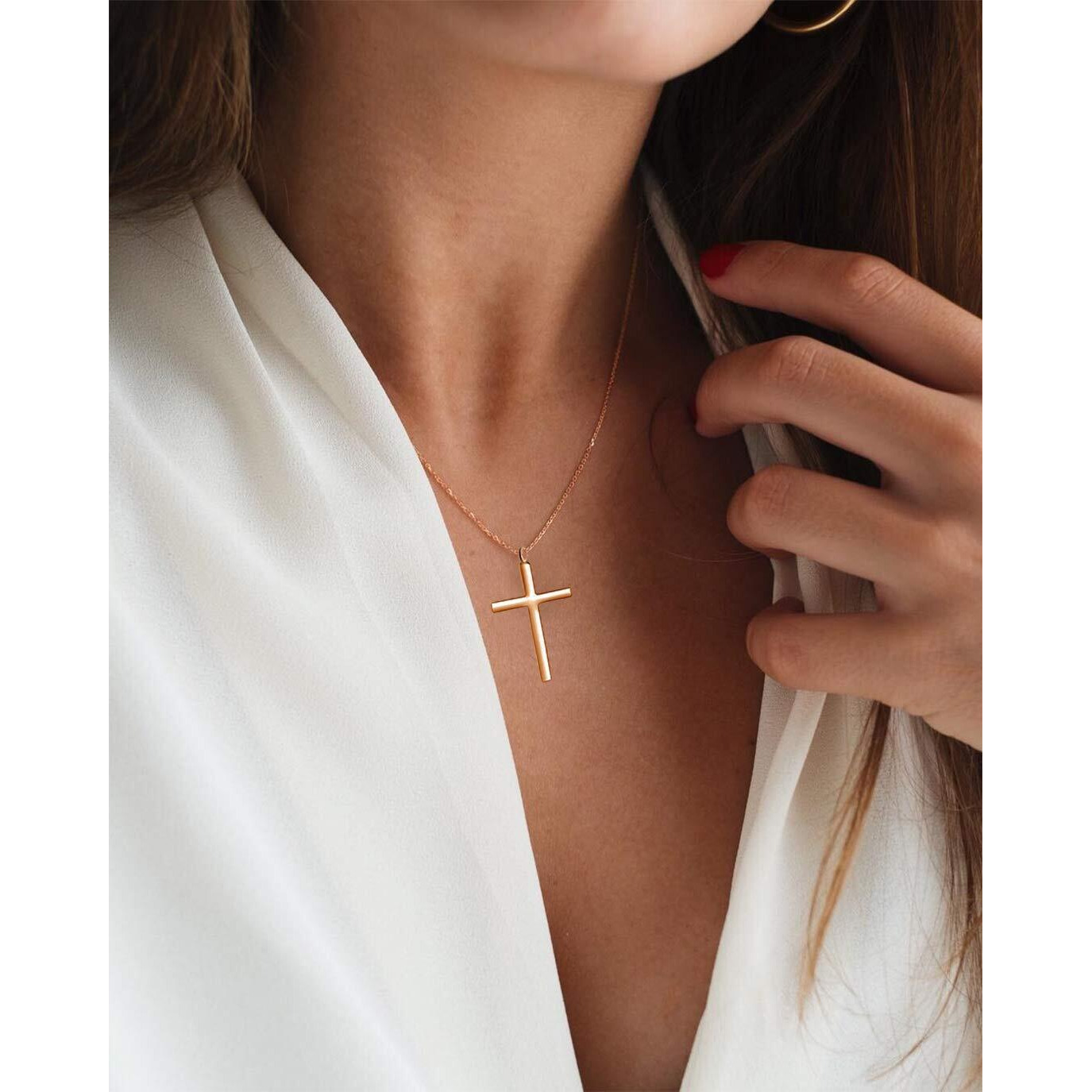 Ovian Cross Pendant Necklace For Men Rose Gold Plated Stainless Steel Cross Necklace Simple Solid Cross Necklace Christians Jewelry For Women