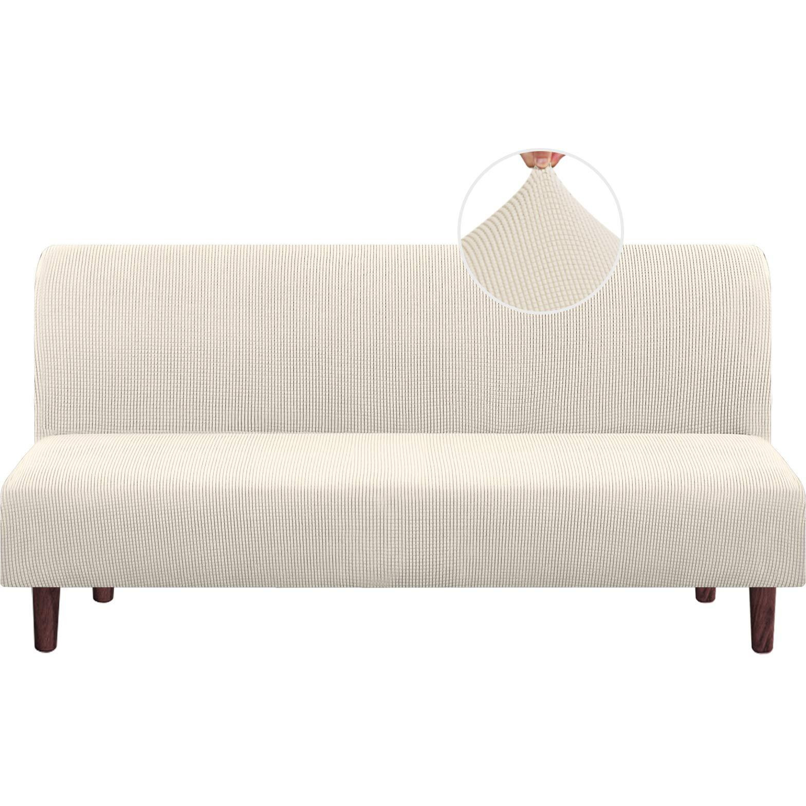 Princedeco Stretch Armless Futon Cover Futon Slipcover Full Queen Size Futon Couch Cover Futon Sofa Cover Futon Bed Cover Furniture Protector With Elastic Bottom, Machine Washable, Biscotti Beige