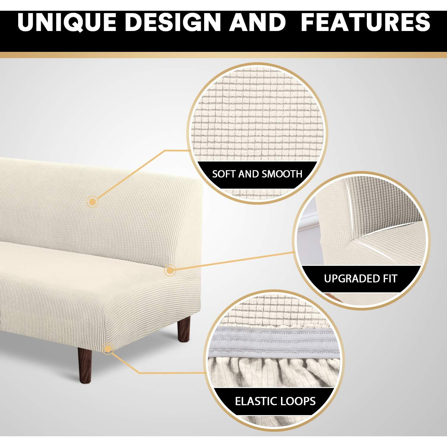 Princedeco Stretch Armless Futon Cover Futon Slipcover Full Queen Size Futon Couch Cover Futon Sofa Cover Futon Bed Cover Furniture Protector With Elastic Bottom, Machine Washable, Biscotti Beige