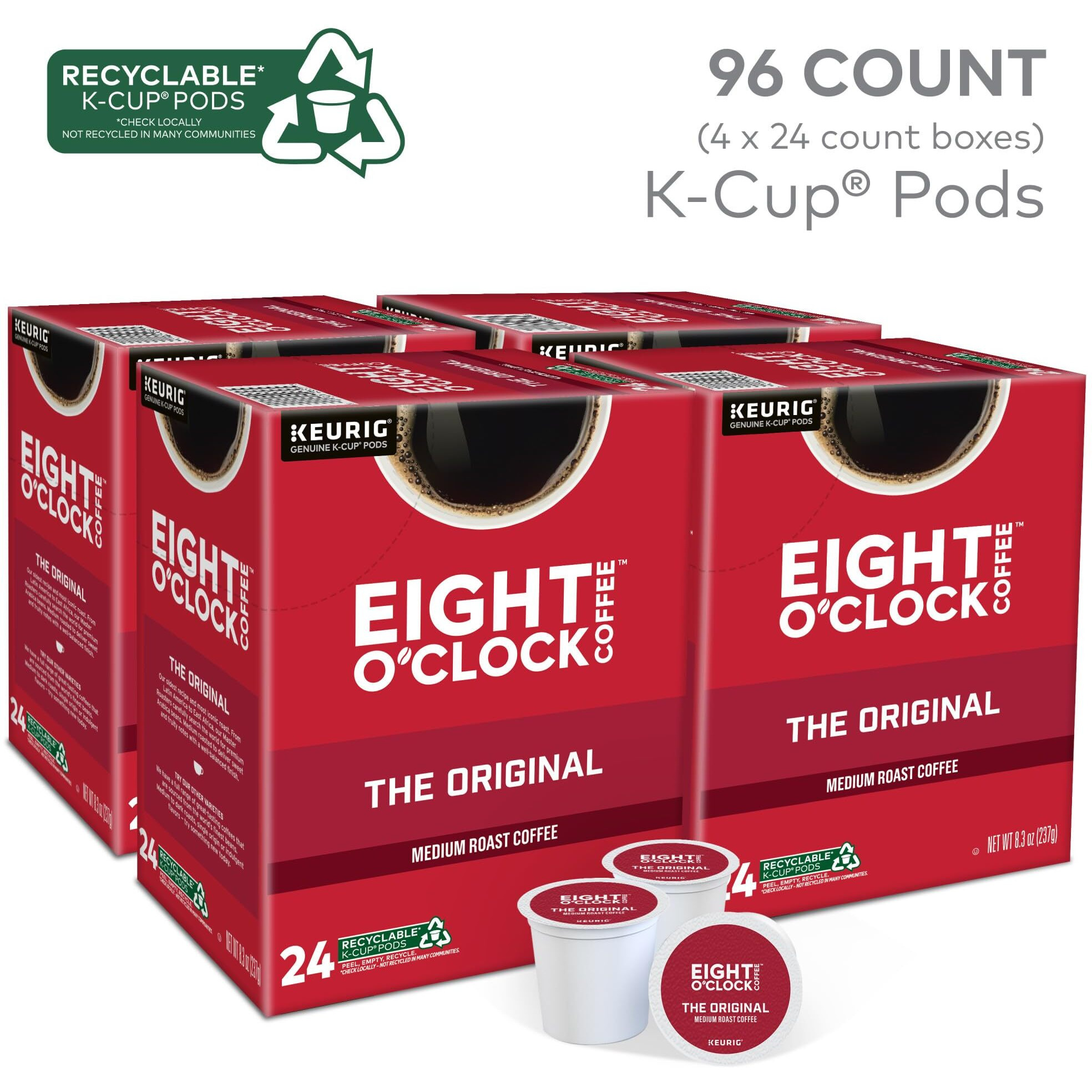 Eight O'Clock Coffee The Original Keurig Single-Serve K-Cup Pods, Medium Roast Coffee, 96 Count (4 Packs Of 24)