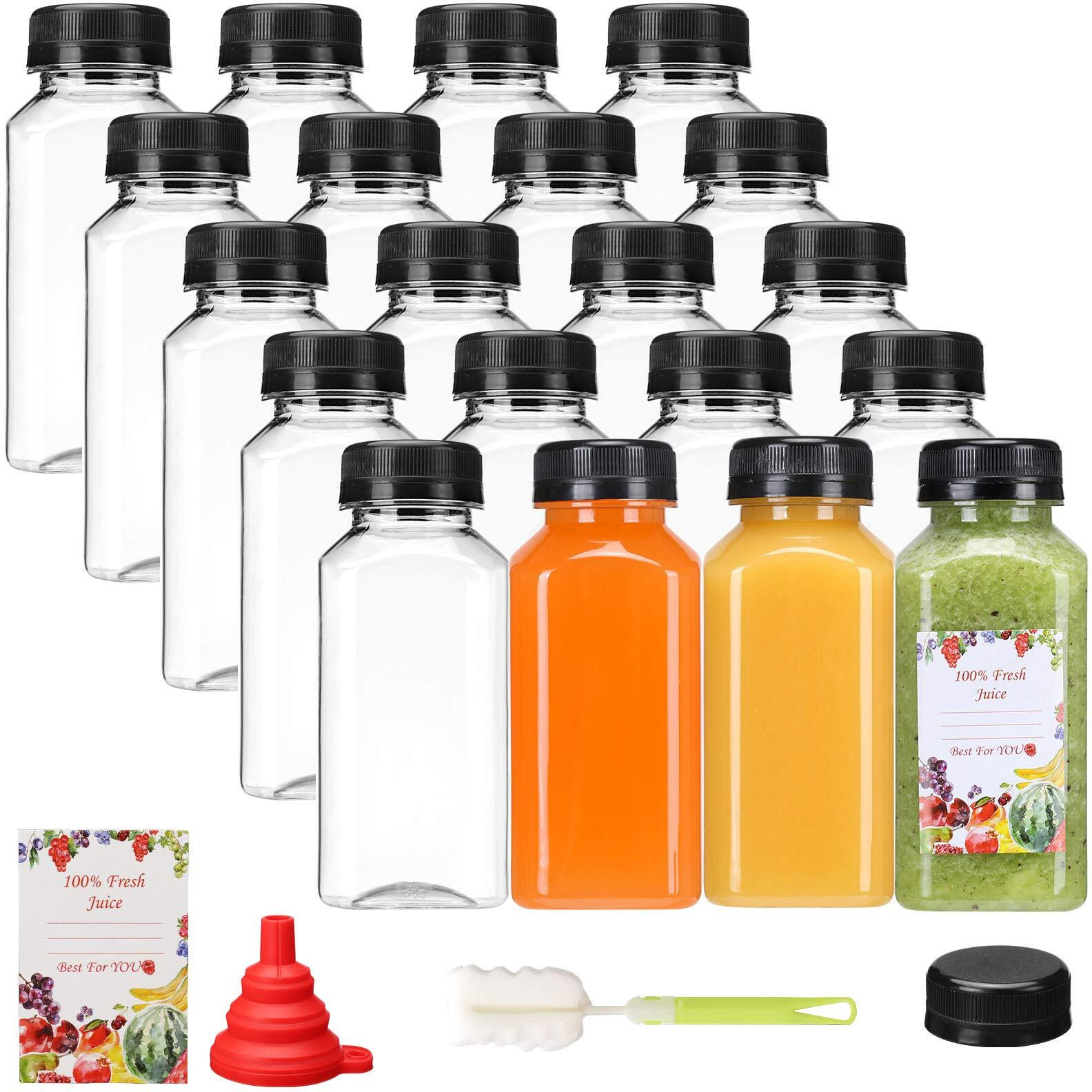 Superlele 20Pcs 8Oz Juice Bottles, Empty Plastic Reusable Water Bottle, Clear Bulk Drink Containers With Black Tamper Evident Lids For Juicing, Smoothie, Drinking And Other Beverages