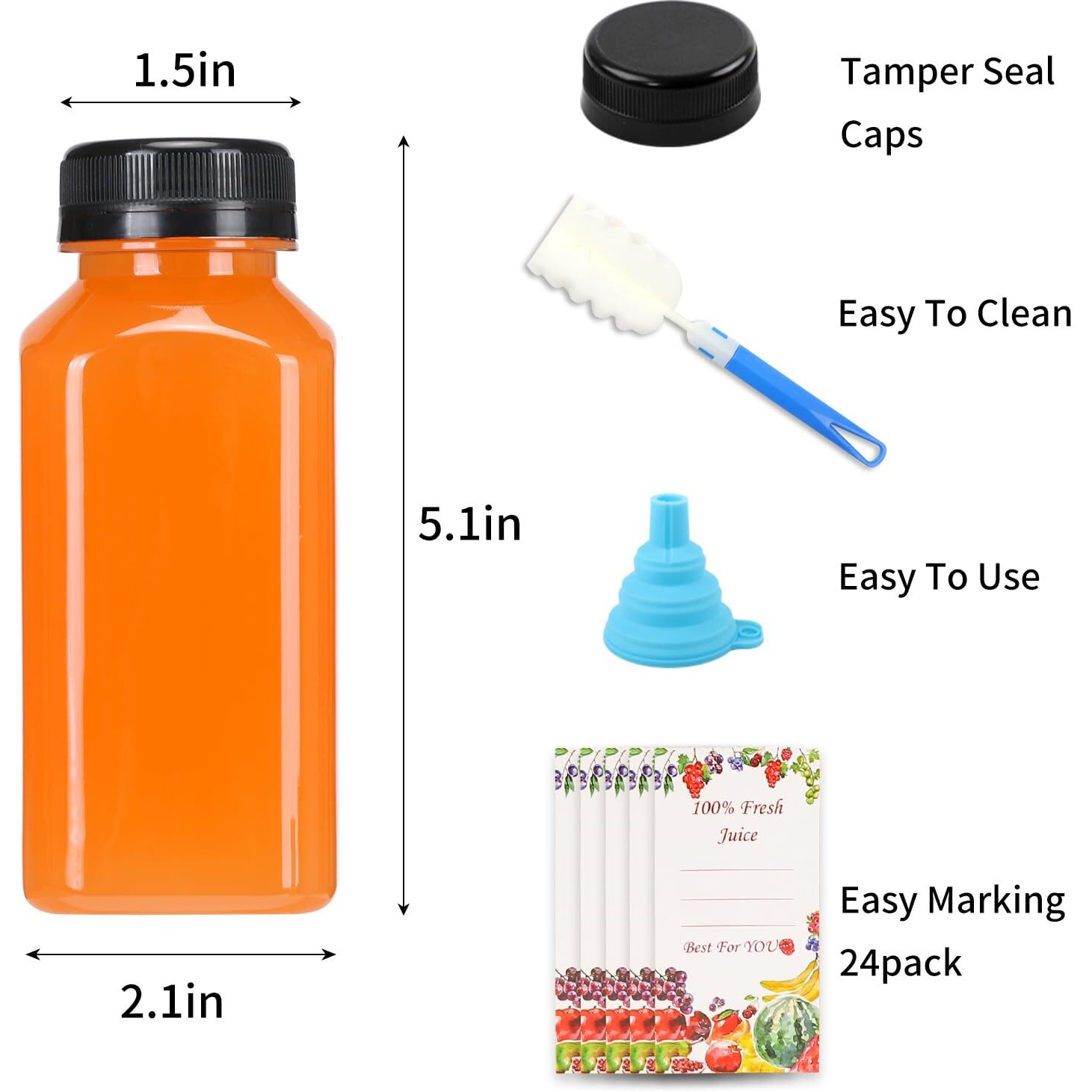 Superlele 20Pcs 8Oz Juice Bottles, Empty Plastic Reusable Water Bottle, Clear Bulk Drink Containers With Black Tamper Evident Lids For Juicing, Smoothie, Drinking And Other Beverages