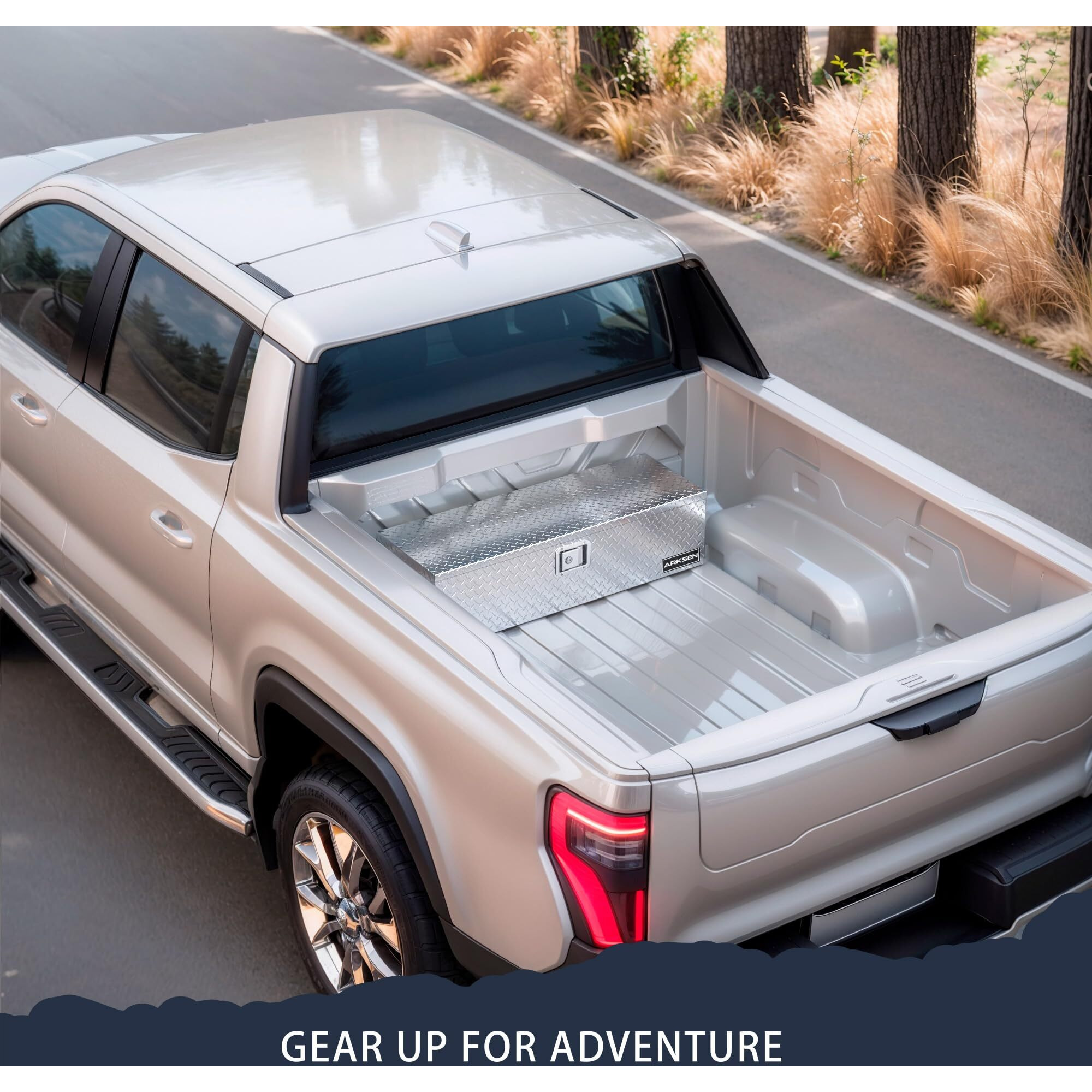 Arksen 39 Inch Heavy Duty Aluminum Diamond Plate Tool Box, Waterproof Truck Storage Organizer Chest For Pick Up Truck Bed, Rv Trailer With Side Handle, Lock And Keys - Silver