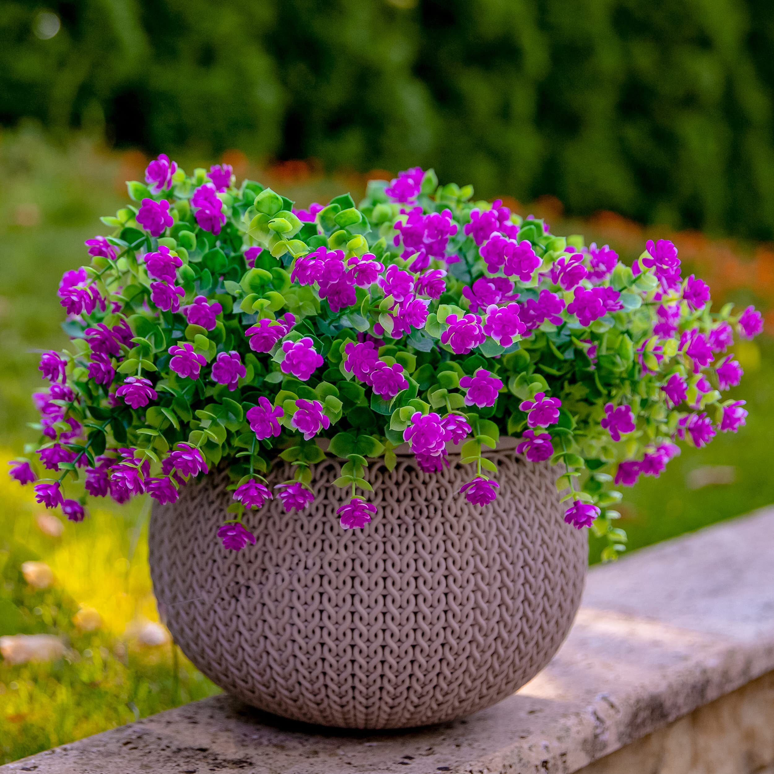 Artificial Flowers For Outdoors Uv Resistant - 12 Pcs Bundles Faux Fake Outdoor Plants Plastic Flowers Bushes Shrubs No Fade Artificial Greenery Home Porch Stems Outside Window Box Decor(Magenta)