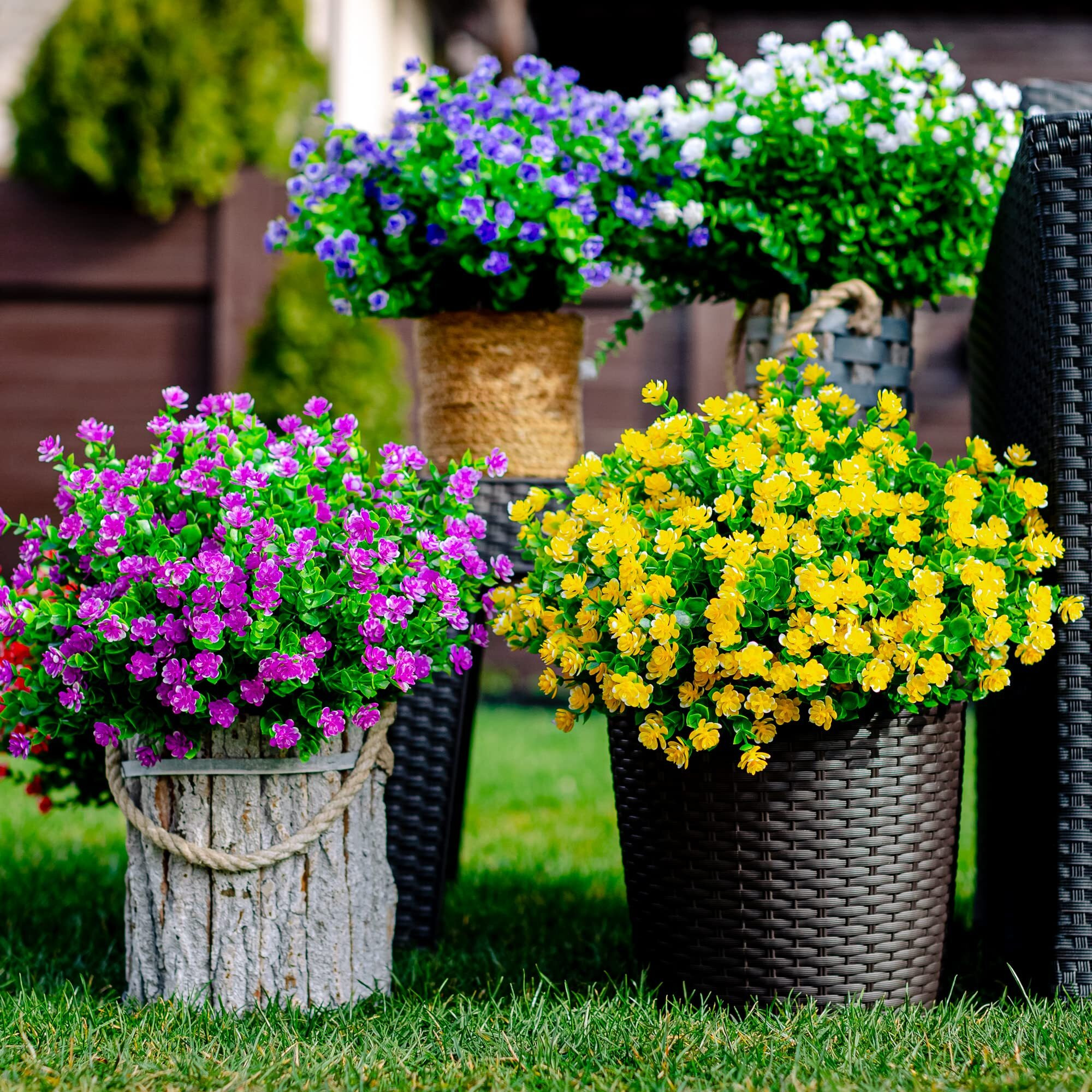 Artificial Flowers For Outdoors Uv Resistant - 12 Pcs Bundles Faux Fake Outdoor Plants Plastic Flowers Bushes Shrubs No Fade Artificial Greenery Home Porch Stems Outside Window Box Decor(Magenta)