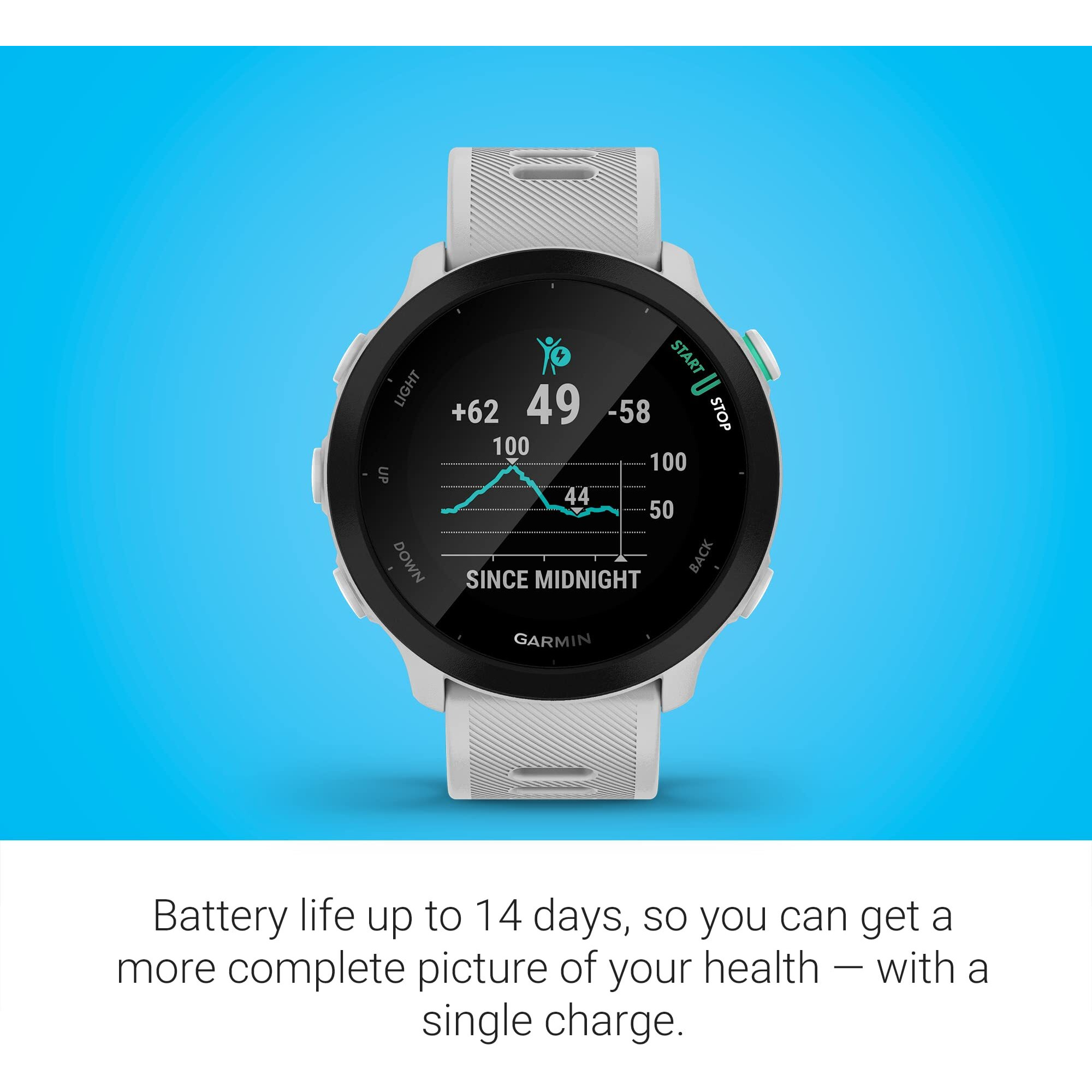 Garmin Forerunner 55, Gps Running Watch With Daily Suggested Workouts, Up To 2 Weeks Of Battery Life, White