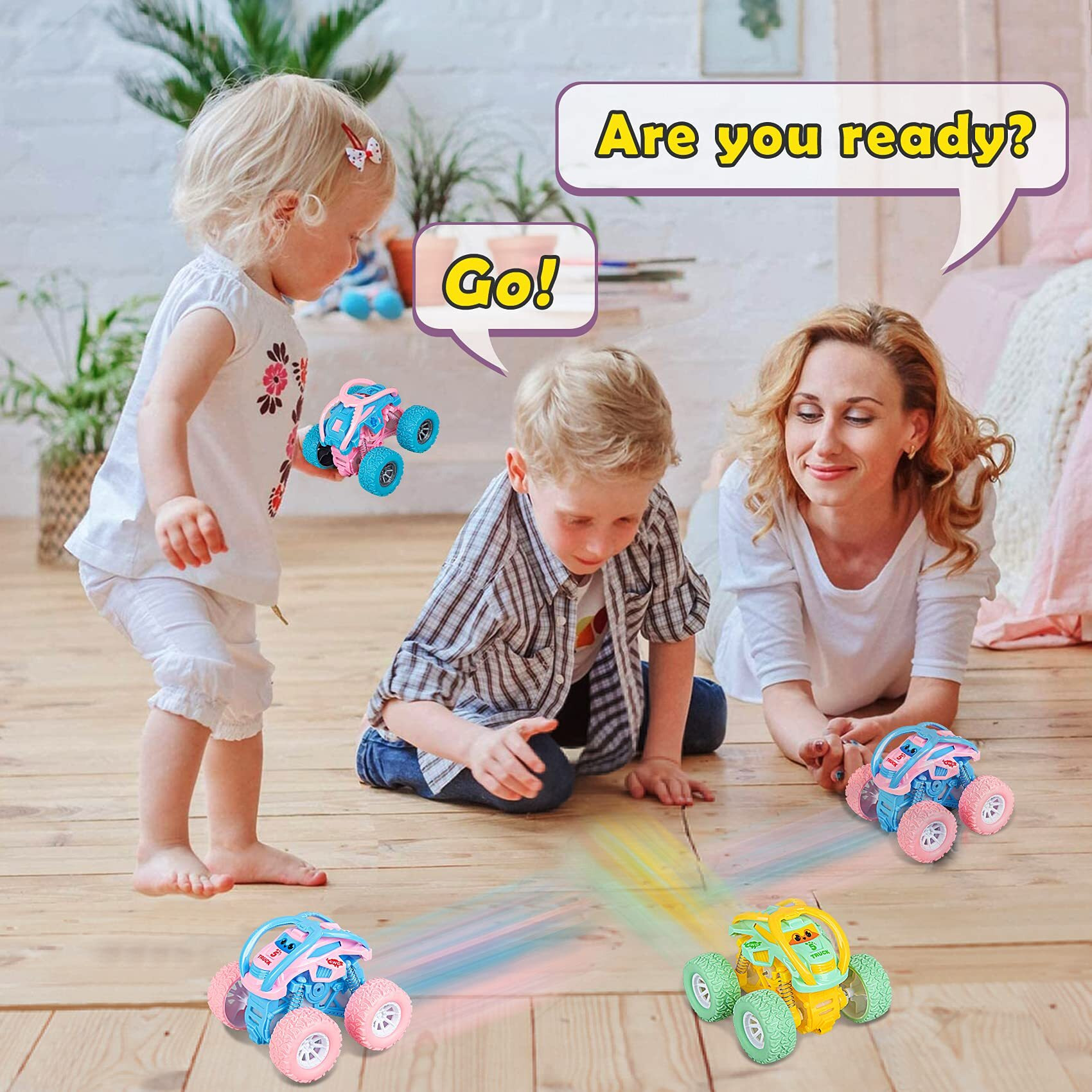 Lodby Car Toys For 2 3 4 Year Old Girls Gifts, Pull Back Cars Toys For Toddler Age 2-6, Monster Trucks For Kids Boys Toys Age 2-6 Year Old Girl Birthday Gifts