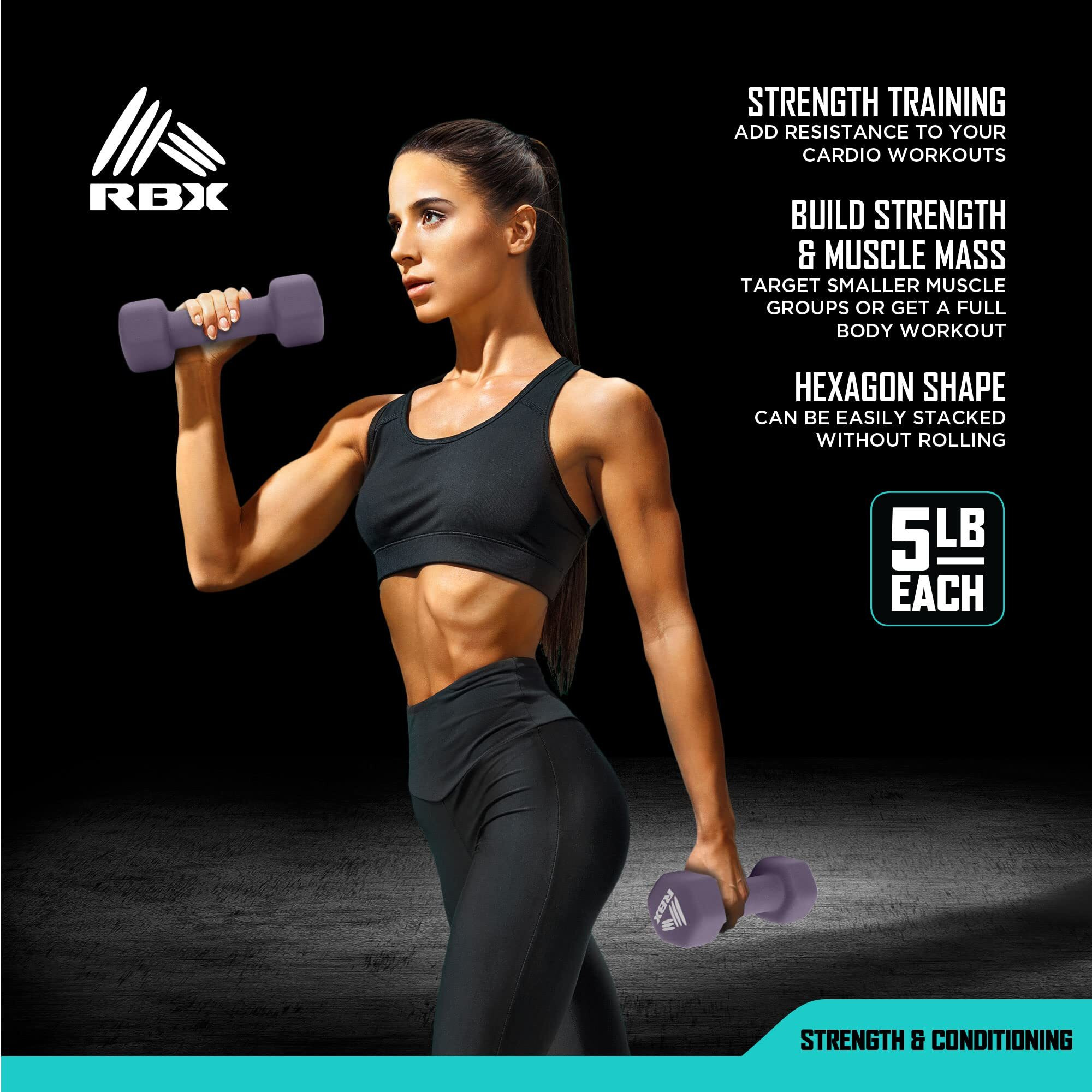 Rbx Weights Dumbbells Set - Neoprene Arm Weights With Non-Slip Grip, Strength Training Equipment Workout Weights For At Home Or Gym Training, Anti-Roll Royal Plum