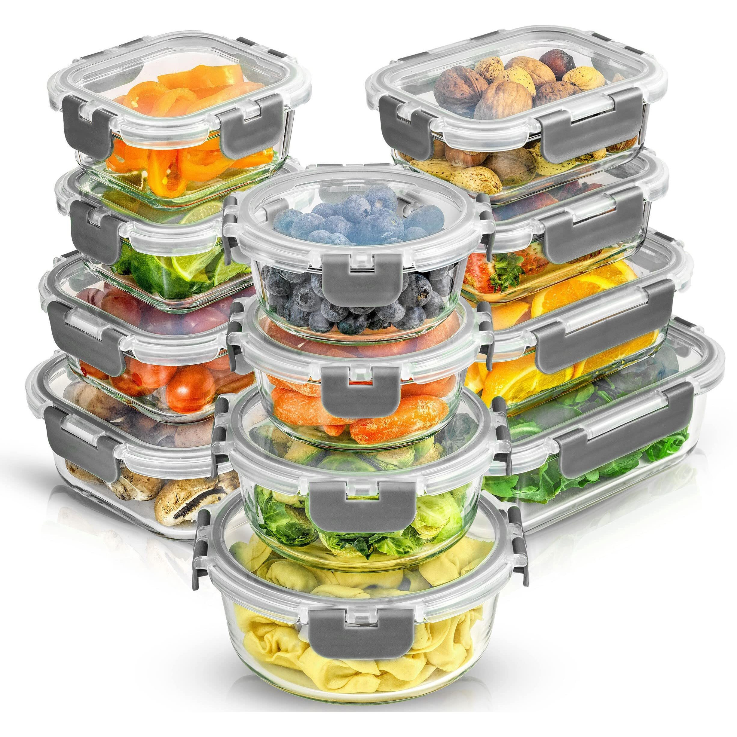 Joyjolt Joyful 24Pc Borosilicate Glass Storage Containers With Lids. 12 Airtight, Freezer Safe Food Storage Containers, Pantry Kitchen Storage Containers, Glass Meal Prep Container For Lunch